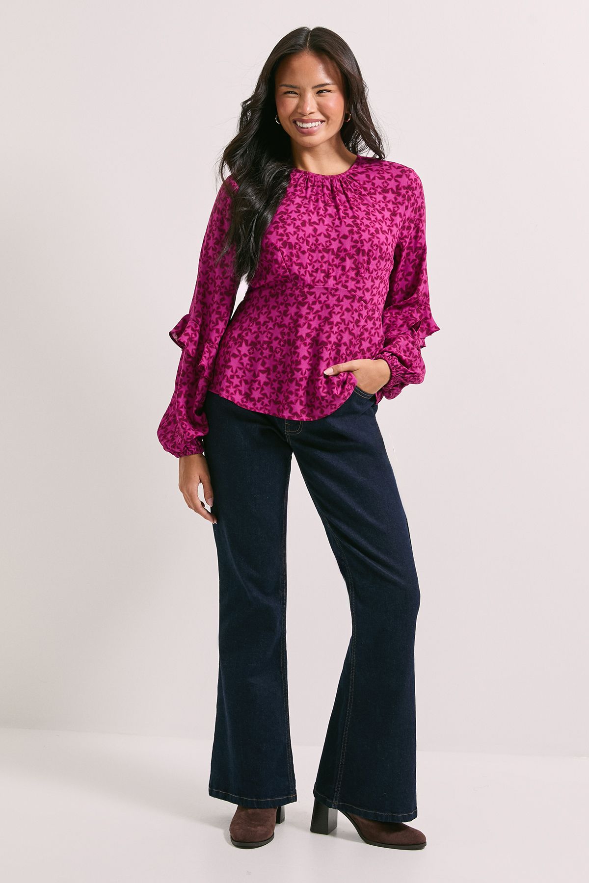 Dorothy Perkins Ruffle Blouson Sleeve Empire Seam Blouse Berry image 2
