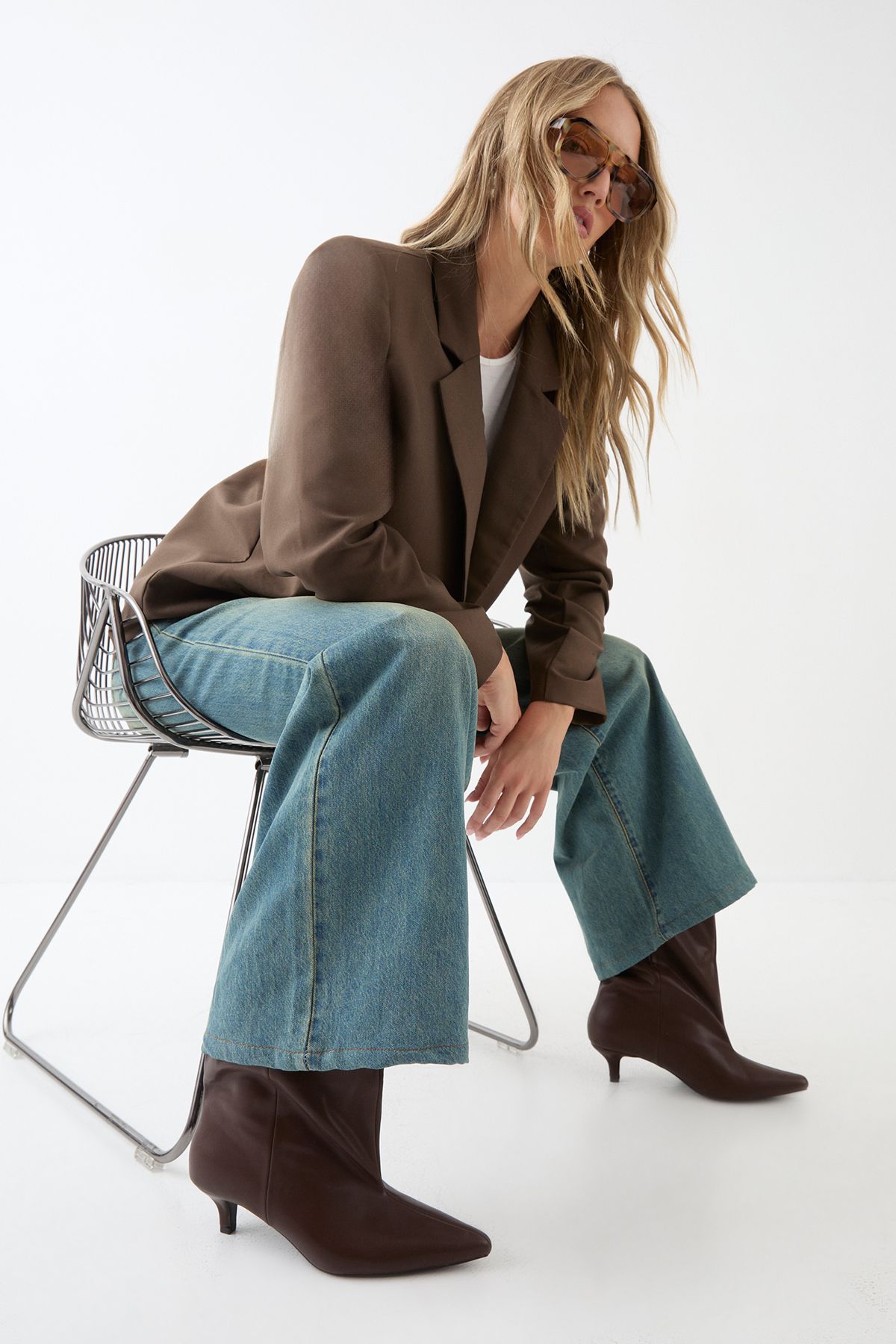 MissPap Low Stiletto Heel Ankle Boots Brown image 2