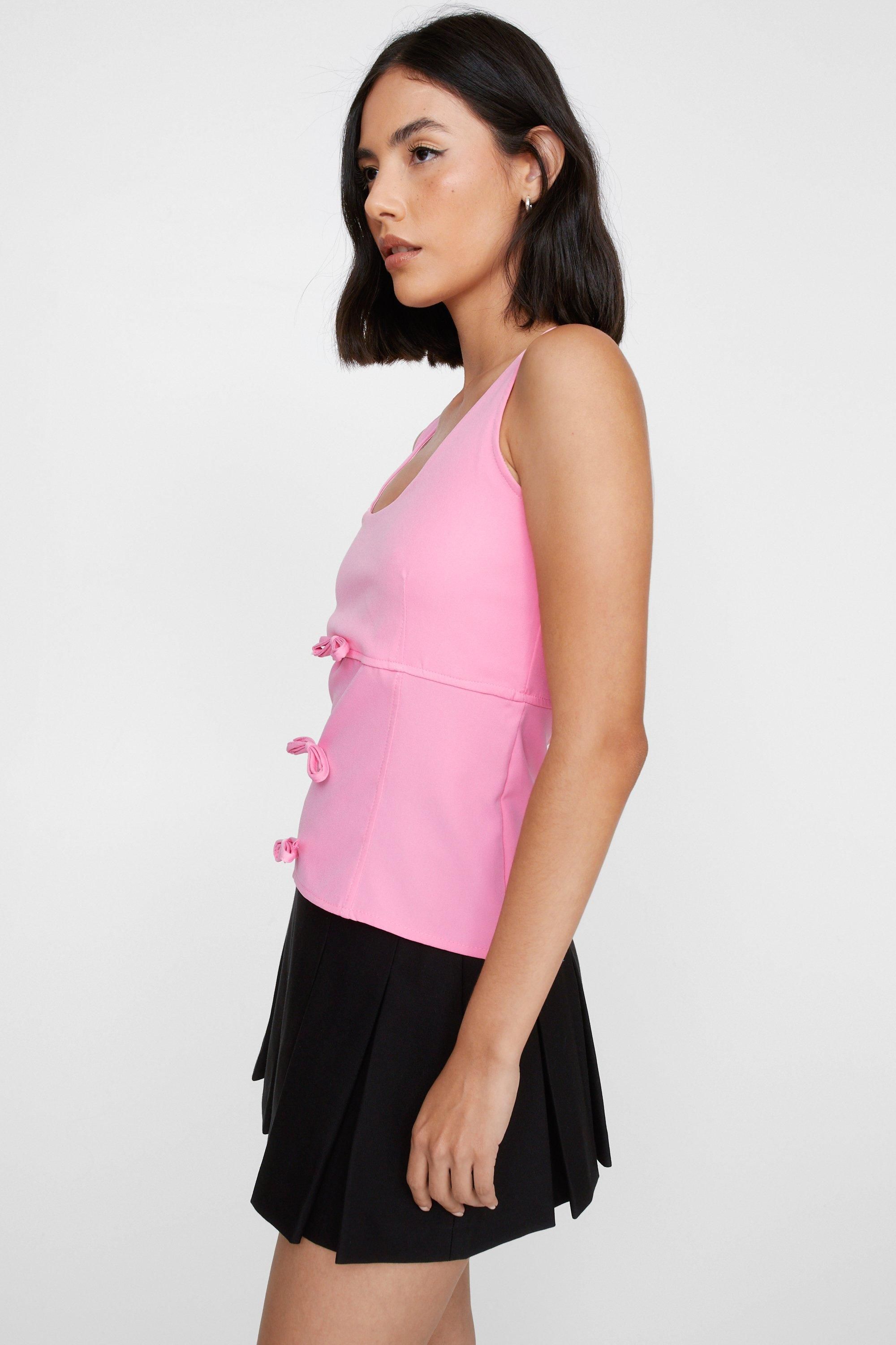 NastyGal Tie Detail Structured Cami Top Pink image 3