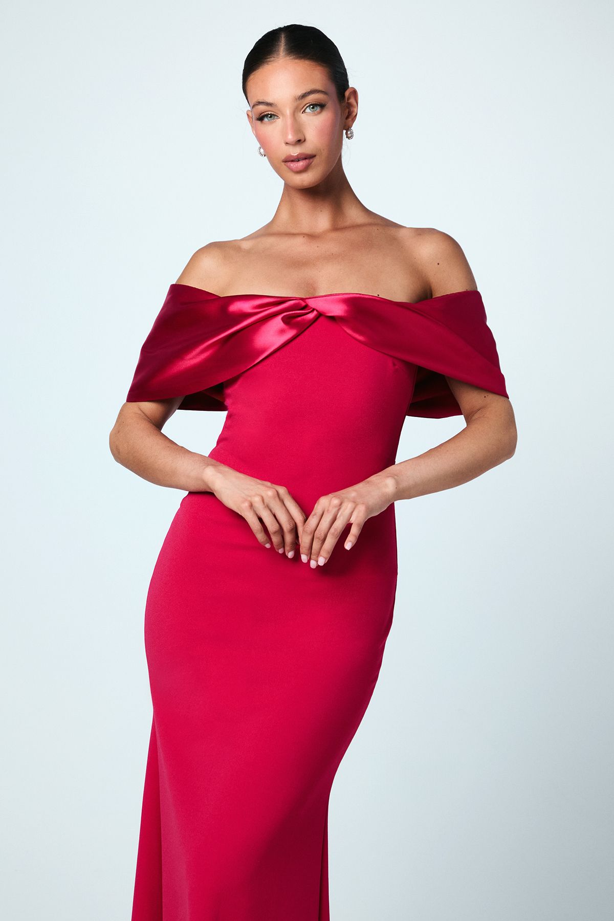 Coast Satin Sleeve Scuba Maxi Bridesmaid Dress Magenta image 2