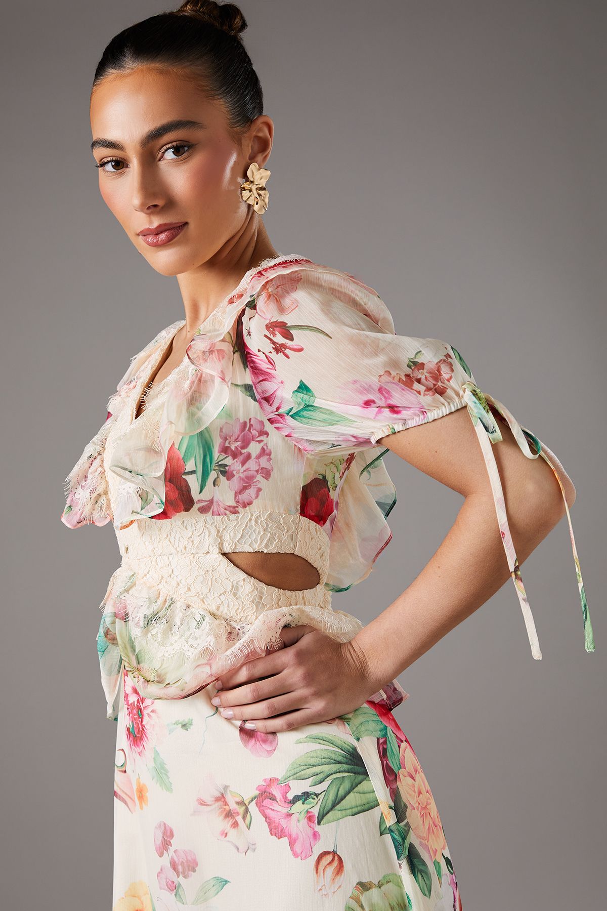 Coast Cut Out Lace Trim Midi Dress Cream image 3