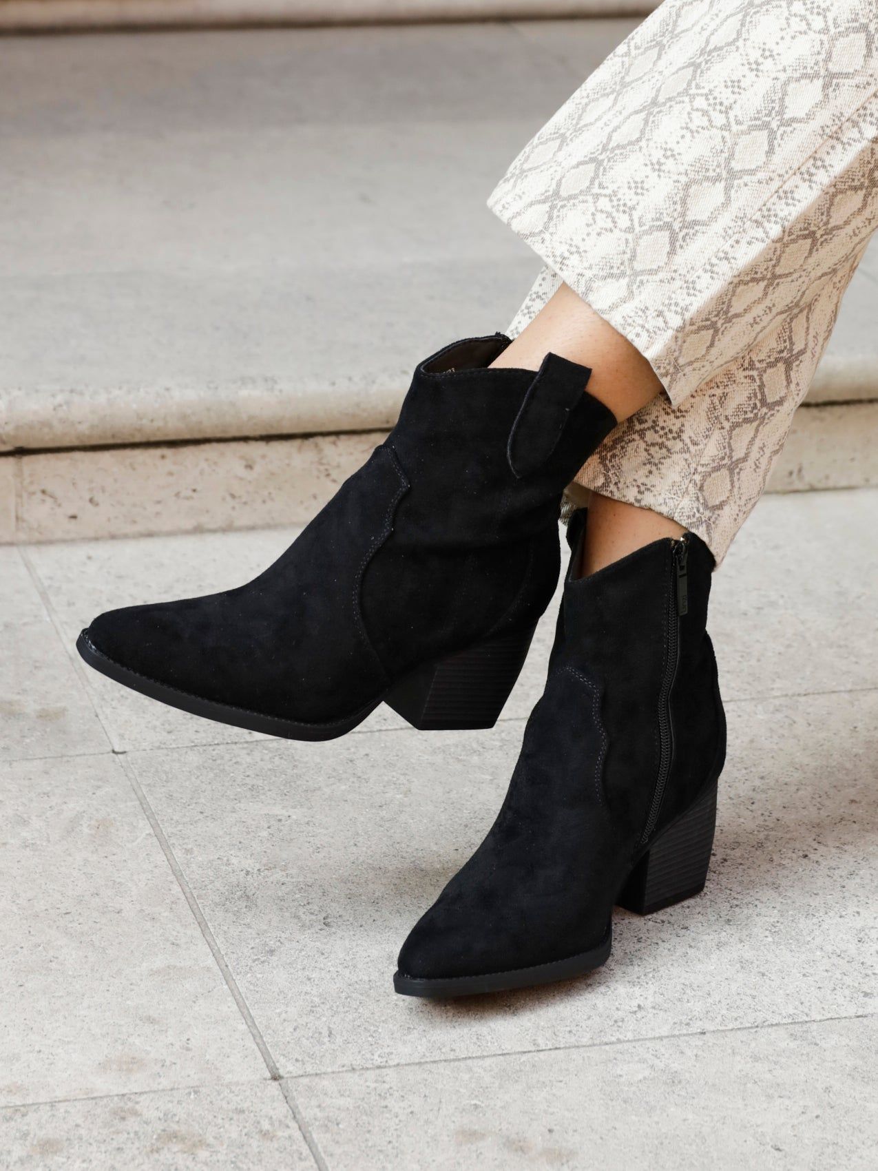 Linzi Jessie Black Faux Suede Western Ankle Boot image 2