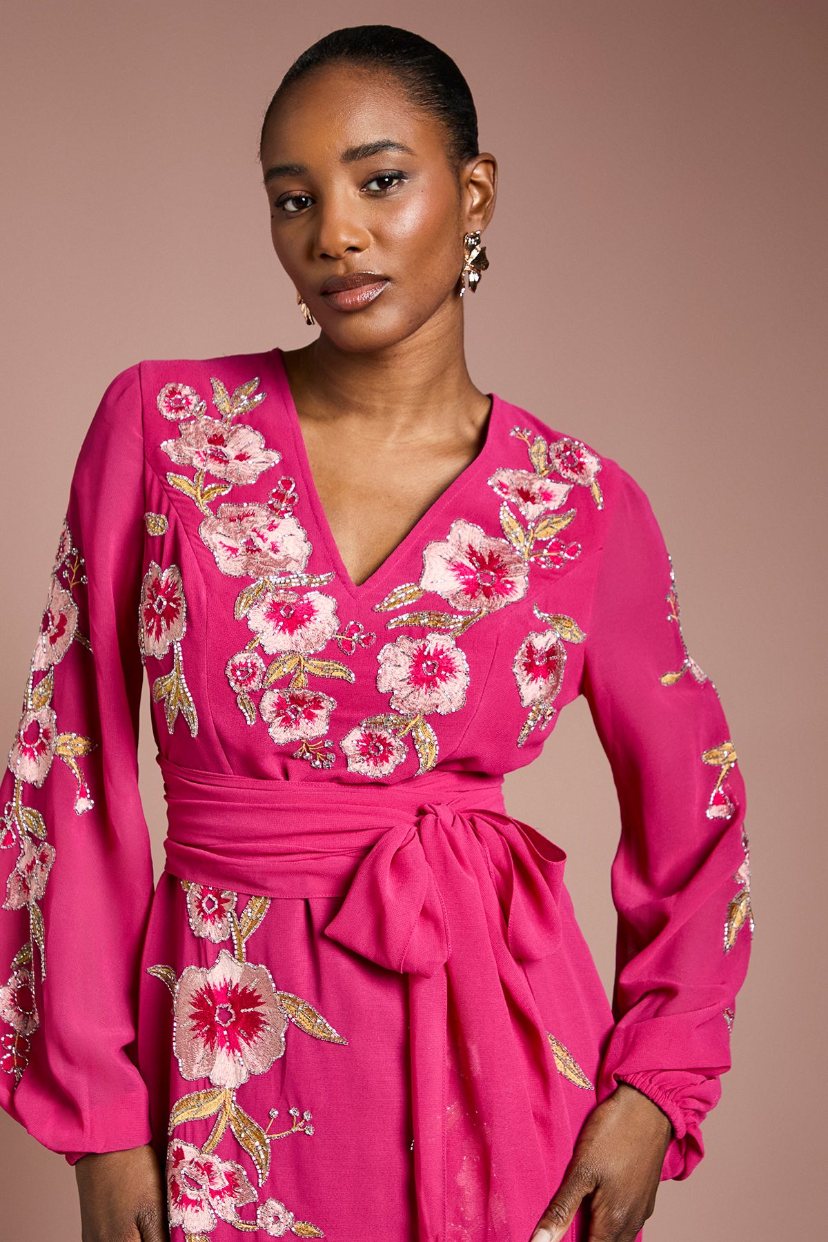 Coast Sequin Embellished And Embroidered High Low Maxi Dress Raspberry image 4