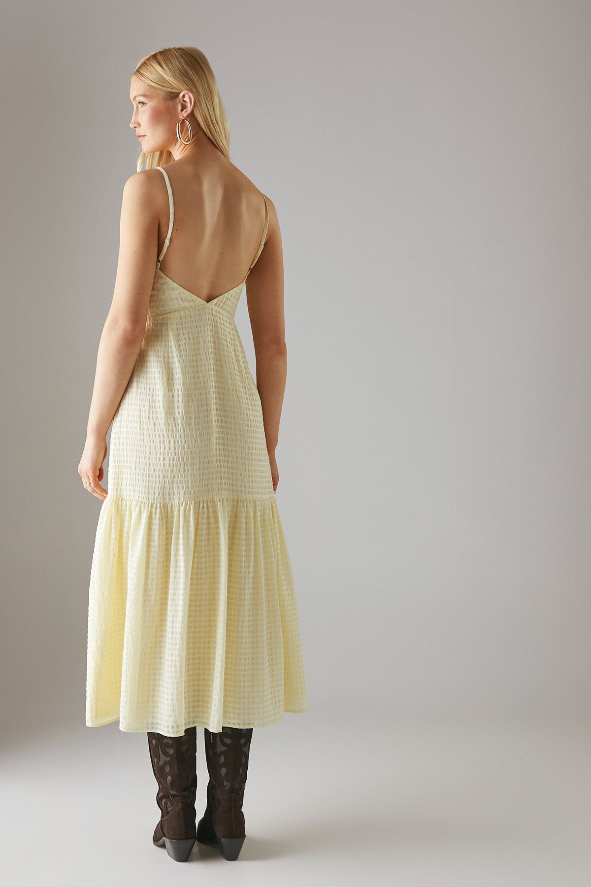 Warehouse Check Organza High Apex Strappy Midi Dress Yellow image 3