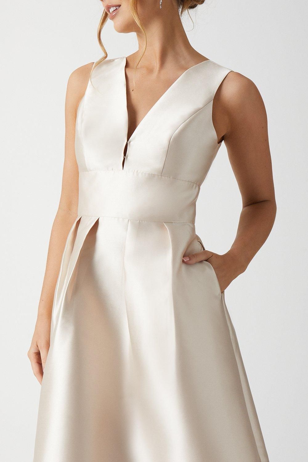Coast Plunge Neck Structured Twill Midi Bridesmaid Dress Champagne image 4