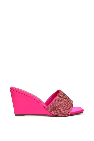 XY London 'Eliza' Slip On Mule Diamante Sandal Wedge Heels With Square Toe