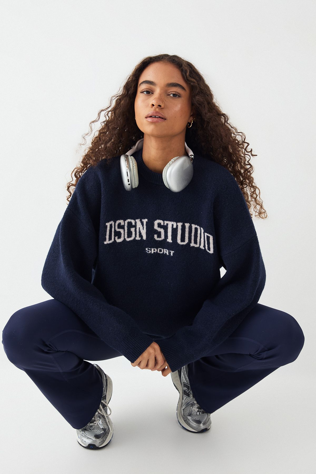 DSGN Studio DSGN Studio Knitted Oversized Crew Neck Jumper Navy image 1