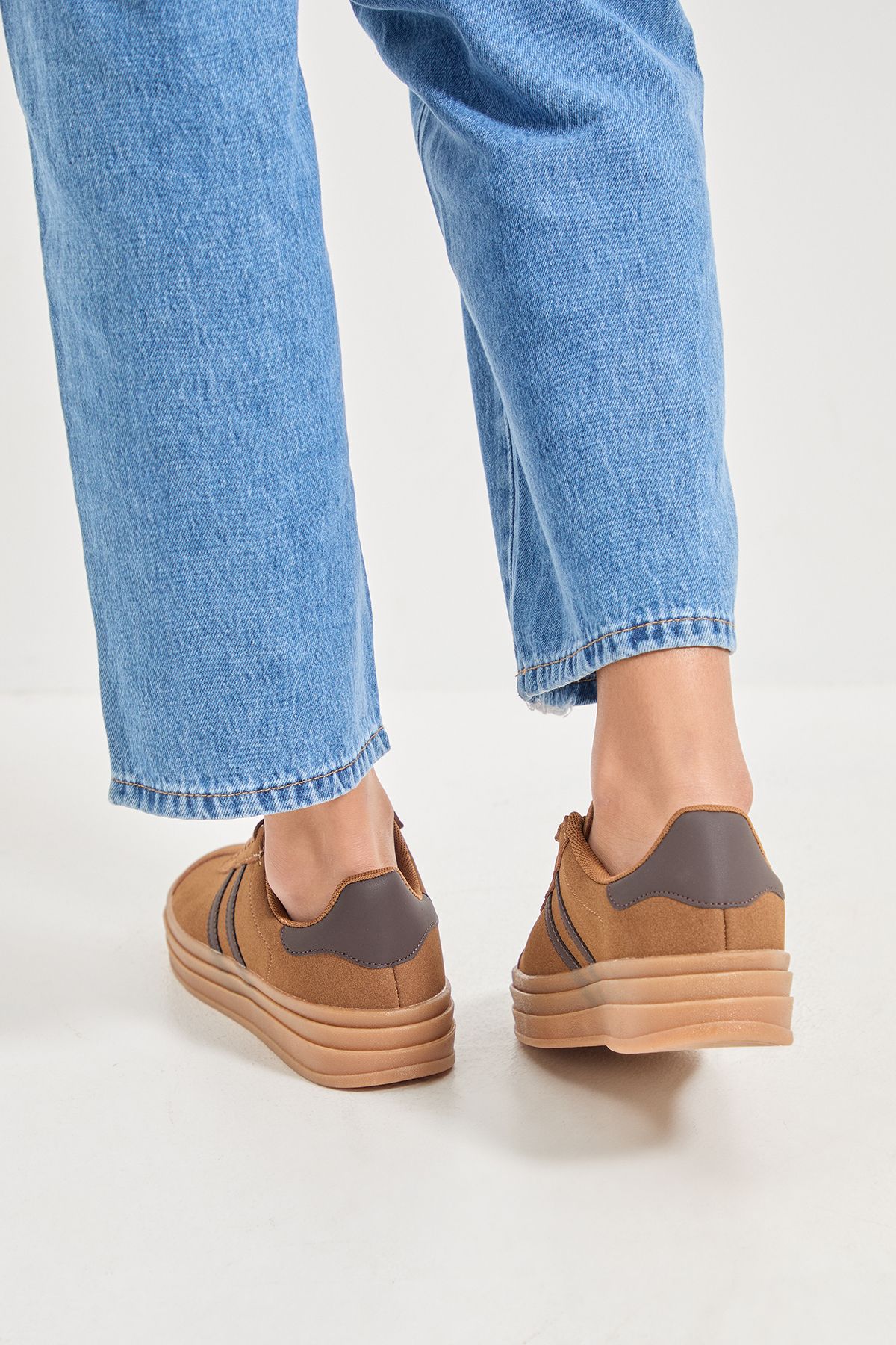 Oasis Isla Faux Suede Lace Up Platform Trainers Brown image 3