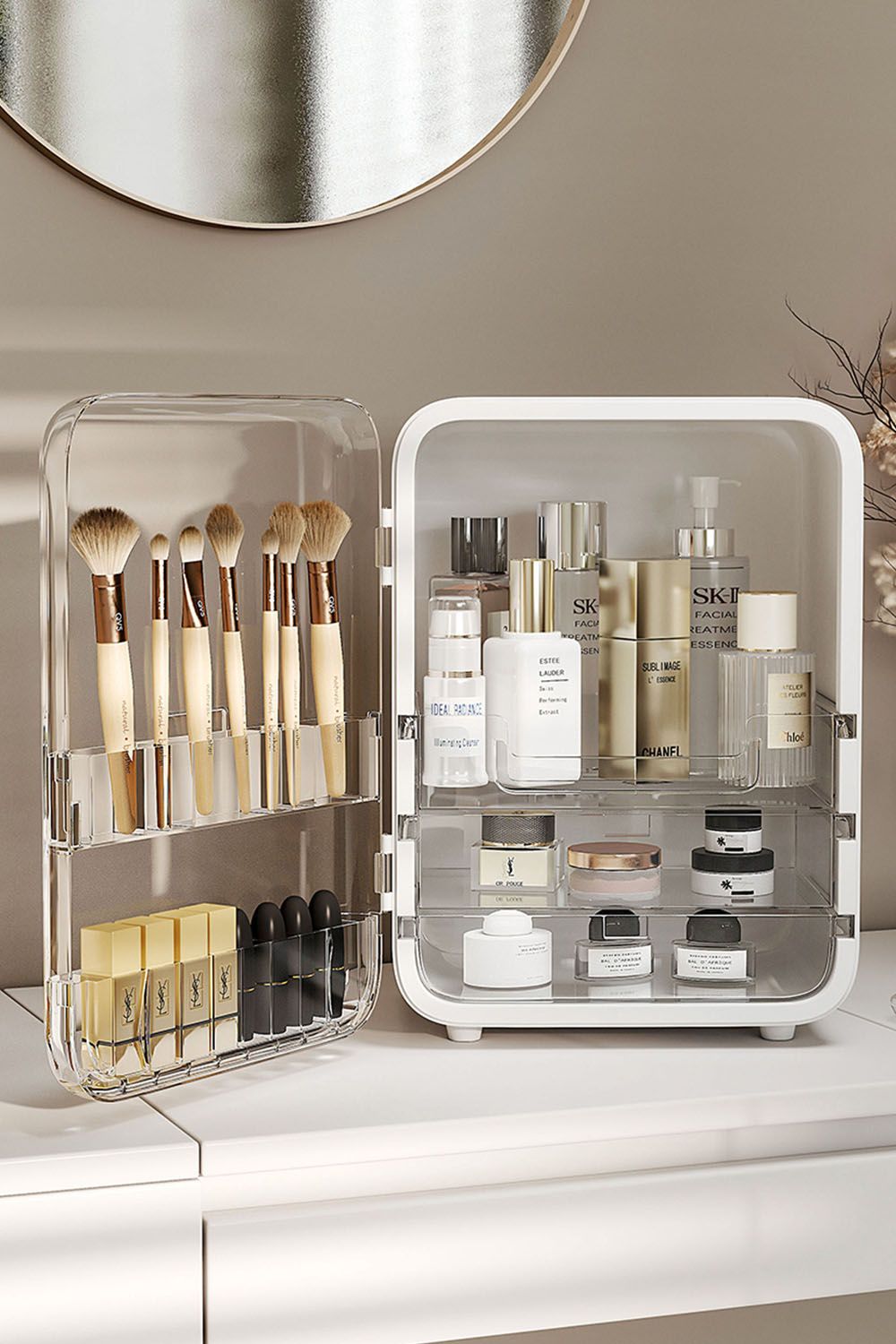 Living and Home Large Cosmetic Organizer Skincare Display Box with Makeup Mirror image 3