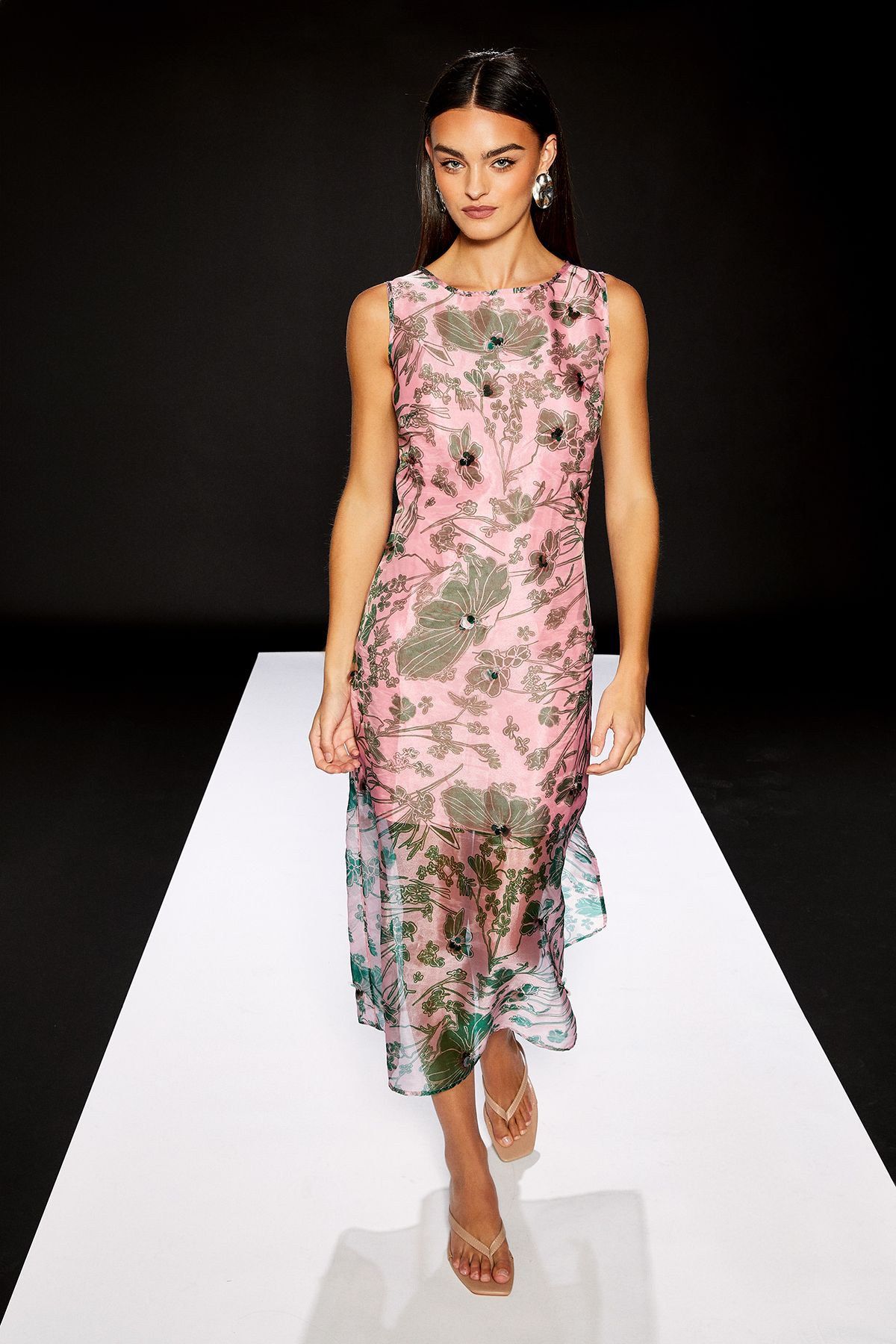 RUNWAY 1.8.1.8 Runway 1.8.1.8 Sleeveless Organza Printed Column Dress Pink image 1
