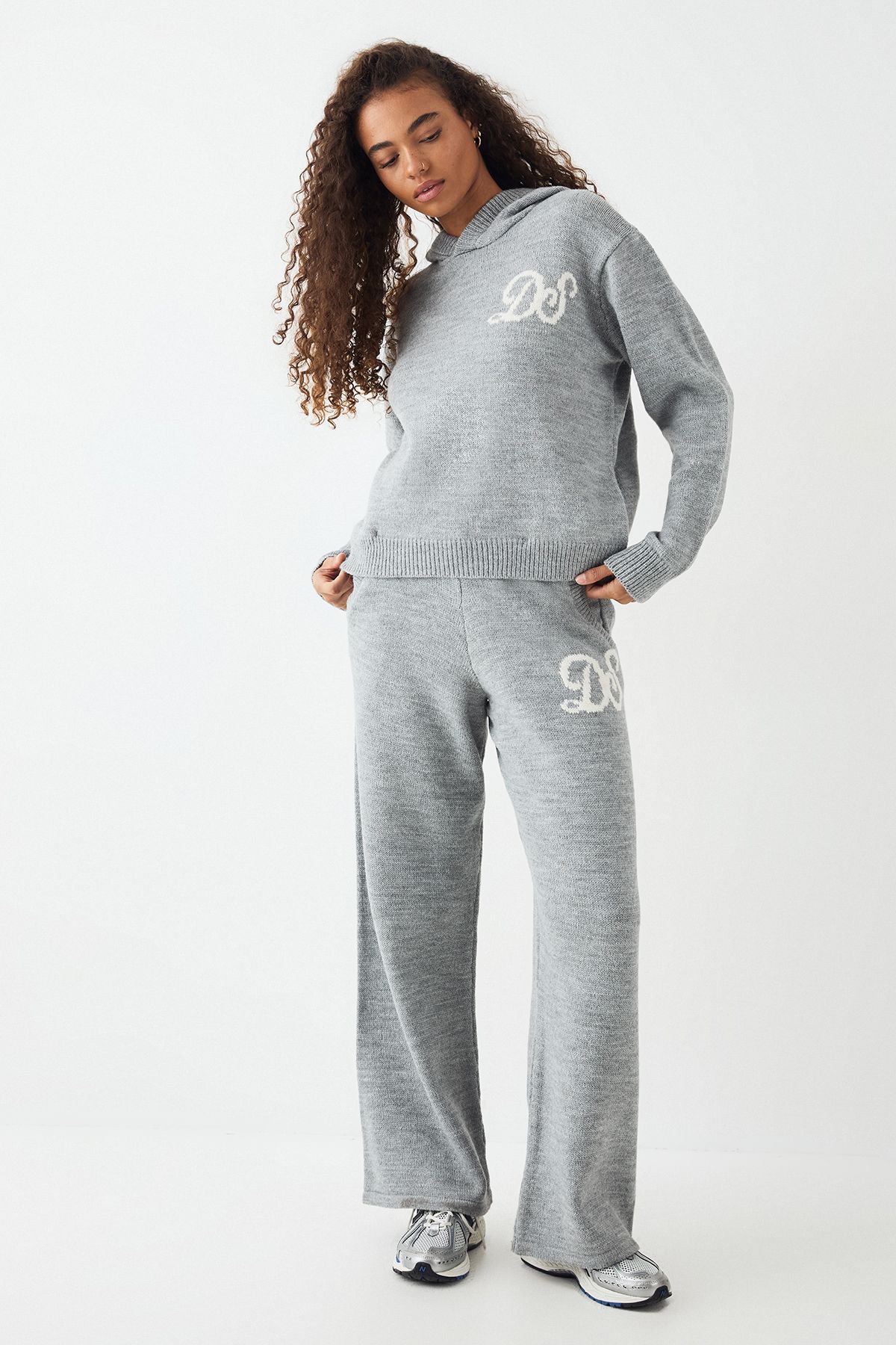 DSGN Studio DSGN Studio Knitted Oversized Hoodie Grey Marl image 3