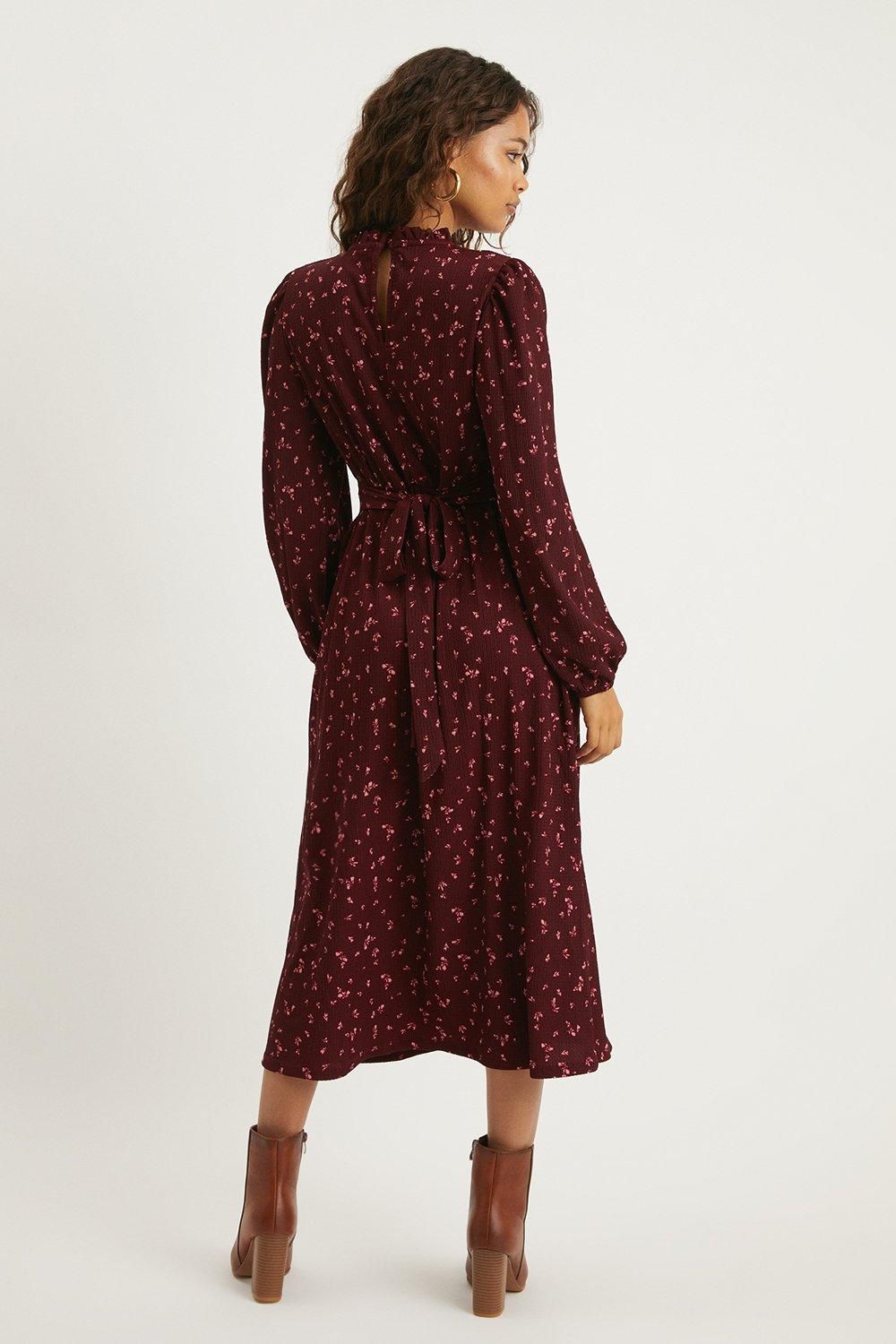 Dorothy Perkins Petite Berry Ditsy Frill Neck Midi Dress Berry image 3