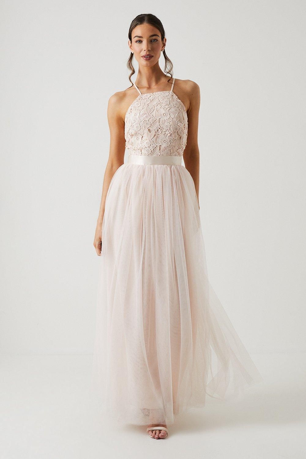 Coast Square Neck Lace Bridesmaid Maxi Dress Blush image 1