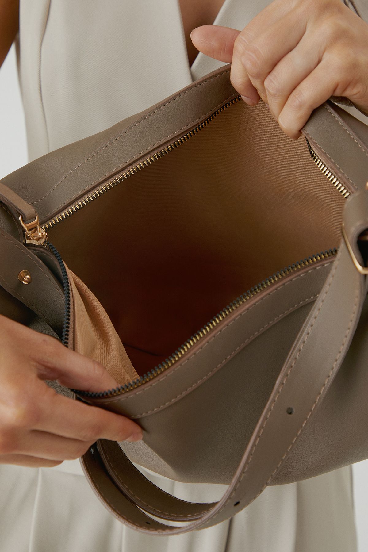 MissPap Slouch Faux Leather Shoulder Bag Taupe image 3