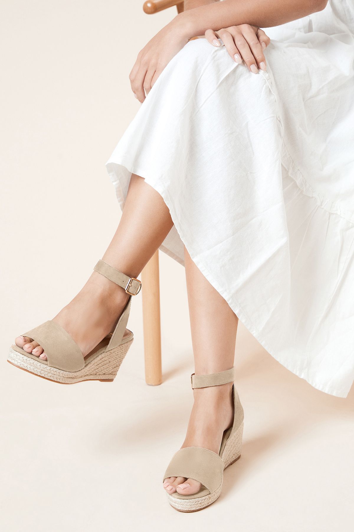Dorothy Perkins Rebekah Peep Toe Espadrille Wedge Sandals Taupe