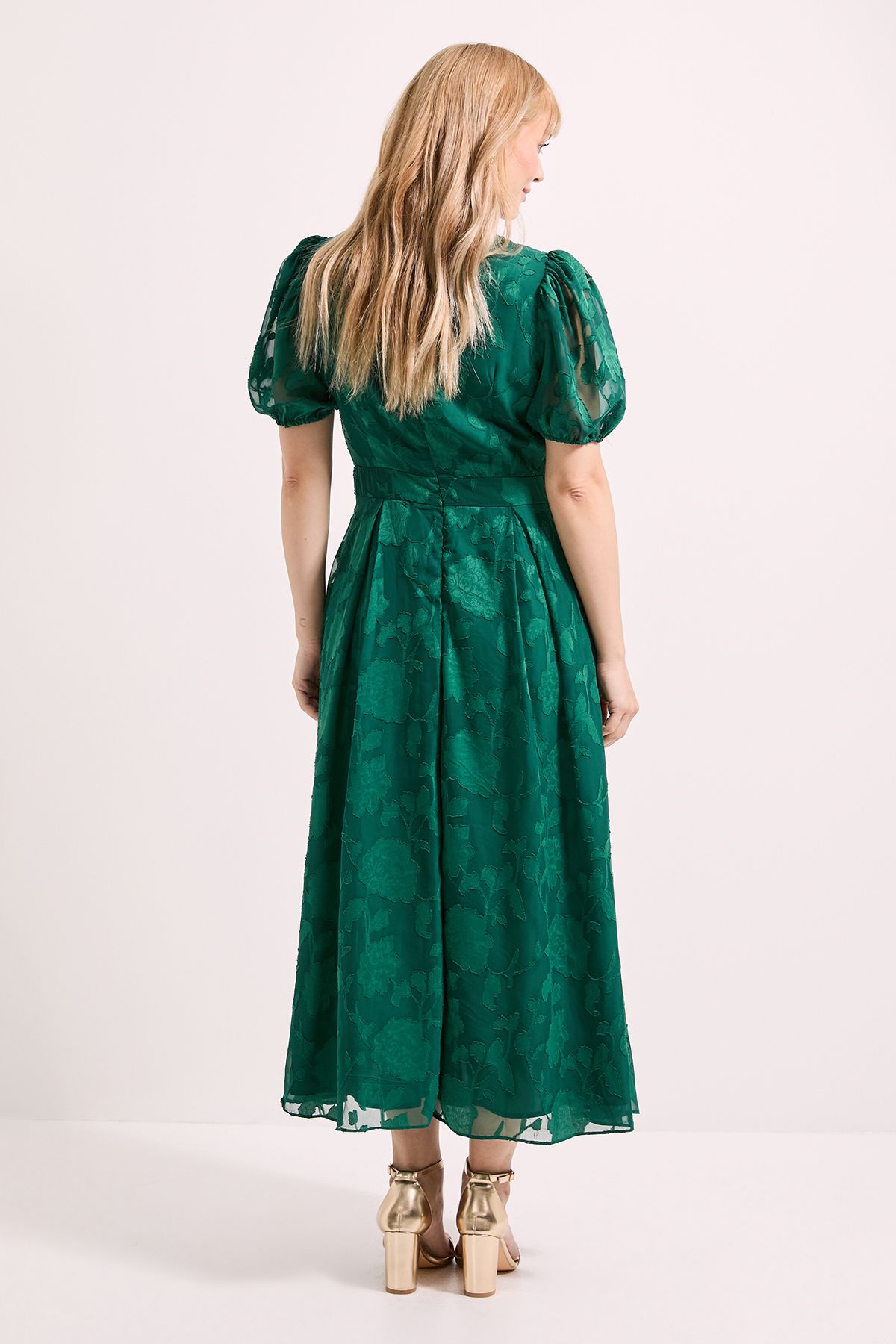 Principles Floral Jacquard Puff Sleeve Midi Dress Forest image 3