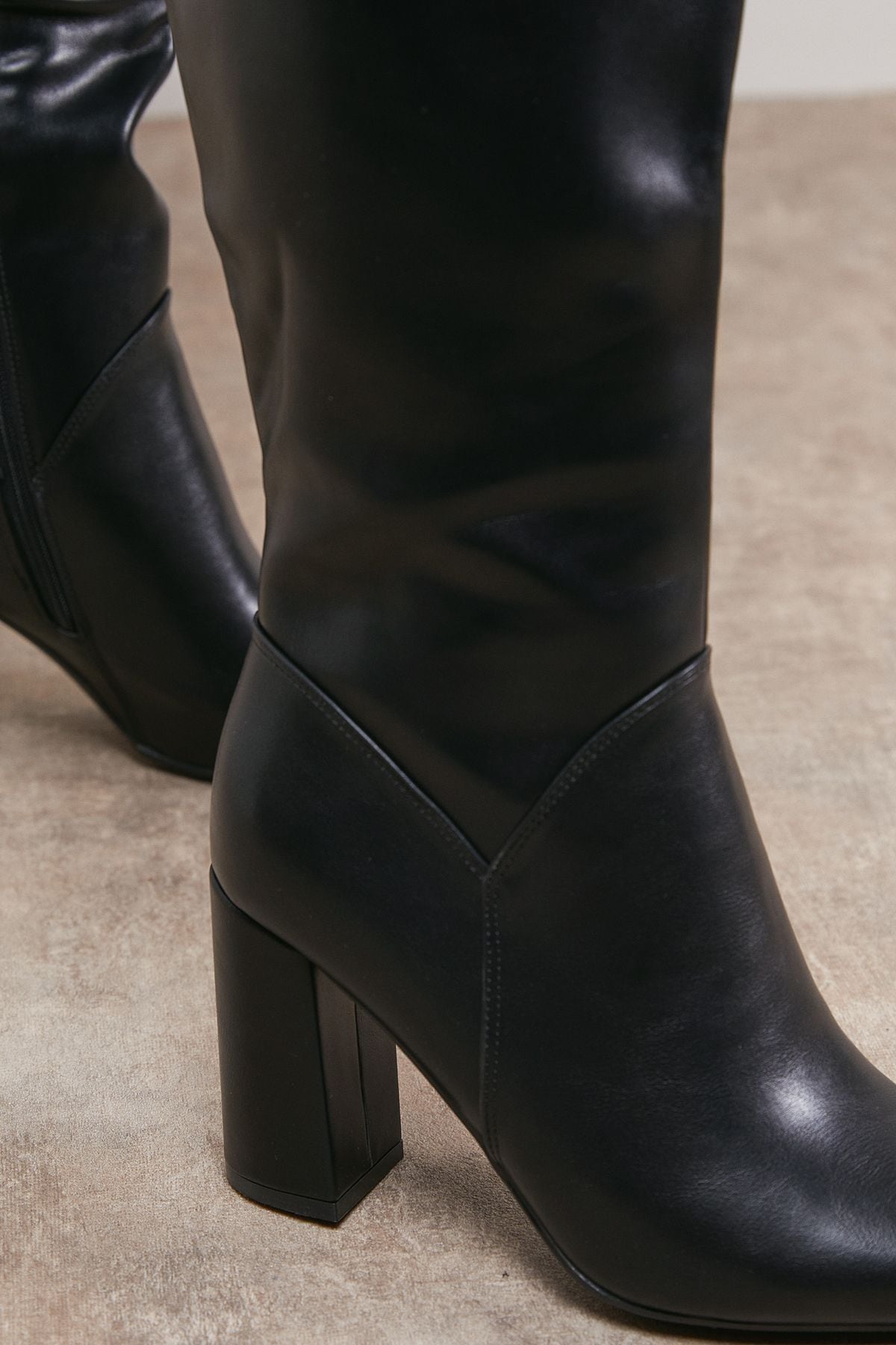 Oasis Jemima Faux Leather High Block Heel Pointed Knee Boots Black image 4