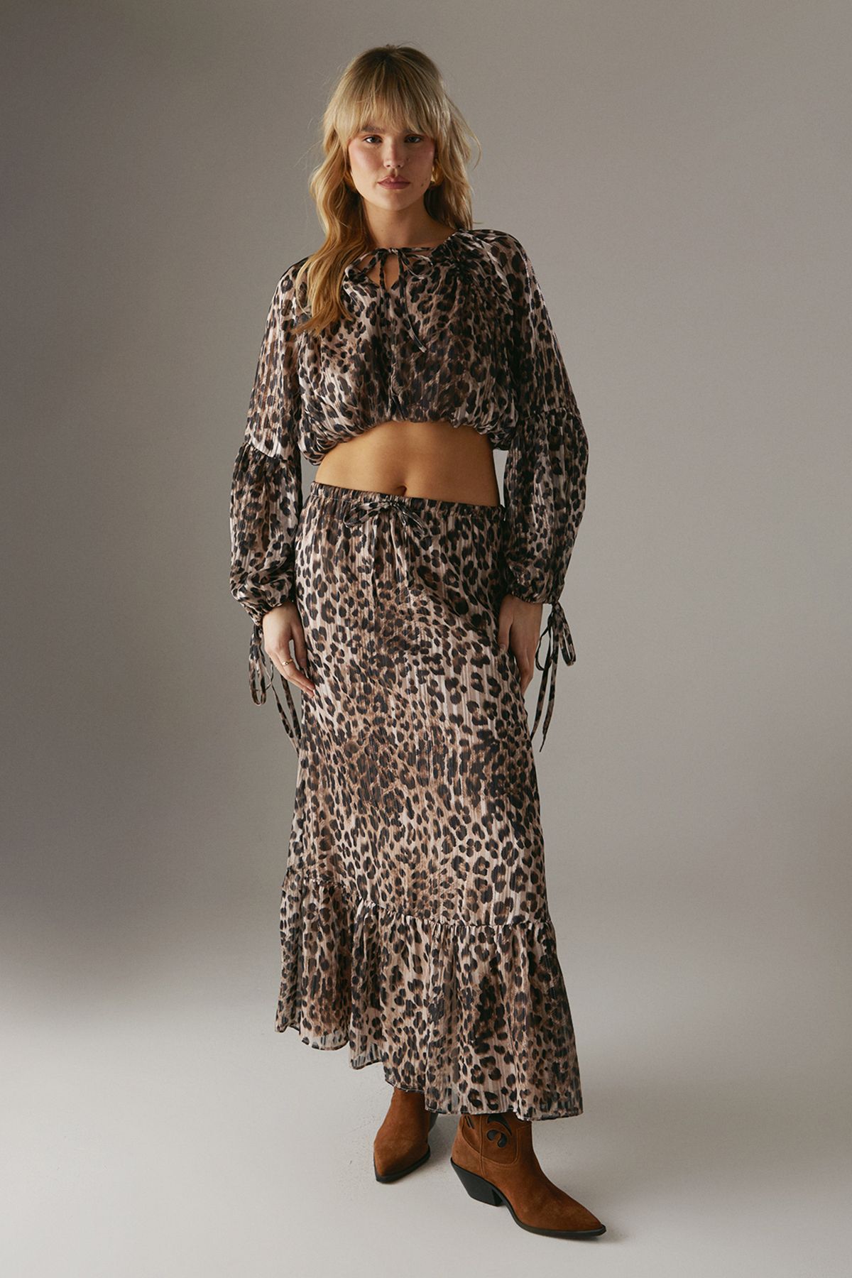 Warehouse Animal Shadow Stripe Drawstring Waist Tier Maxi Skirt Animal