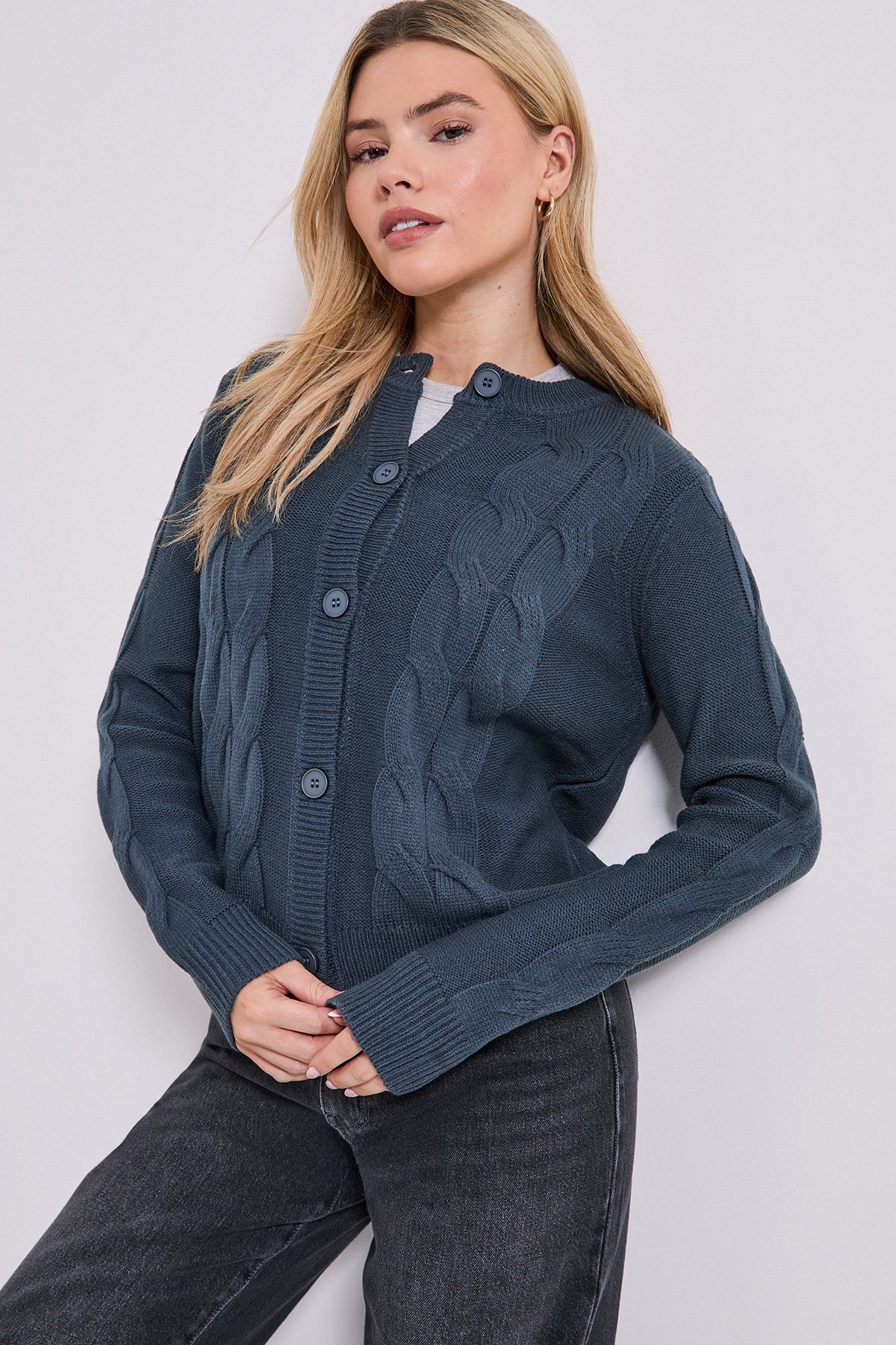 Dorothy Perkins Cable Detail Knit Cardigan Charcoal image 2