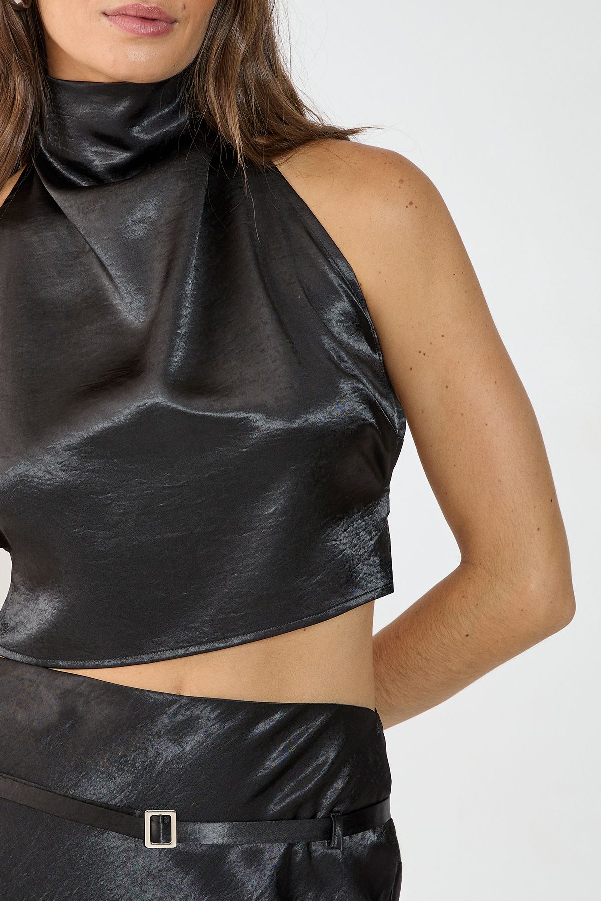 NastyGal Satin Belted Bias Cut Maxi Skirt Black image 3