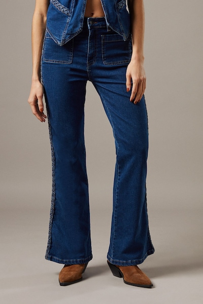 Warehouse High Waist Denim Bootcut With Patch Pockets Dark Wash