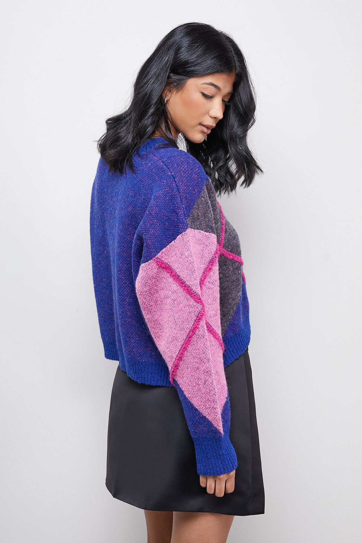 Warehouse Oversized Argyle Jumper Multi image 3