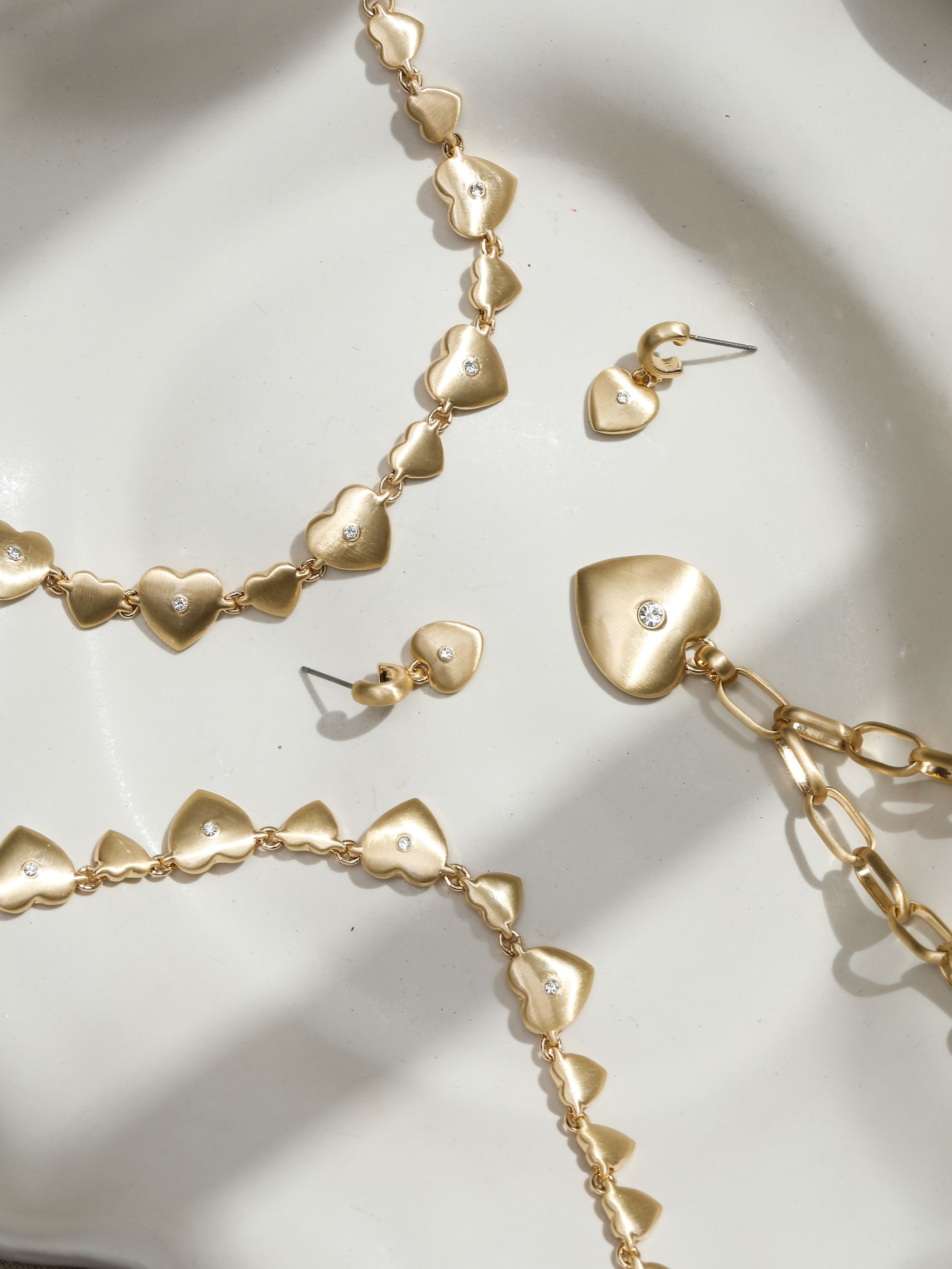 Inicio Gold Plated Brushed Heart and Crystal Hoop Earrings - Gift Pouch image 5