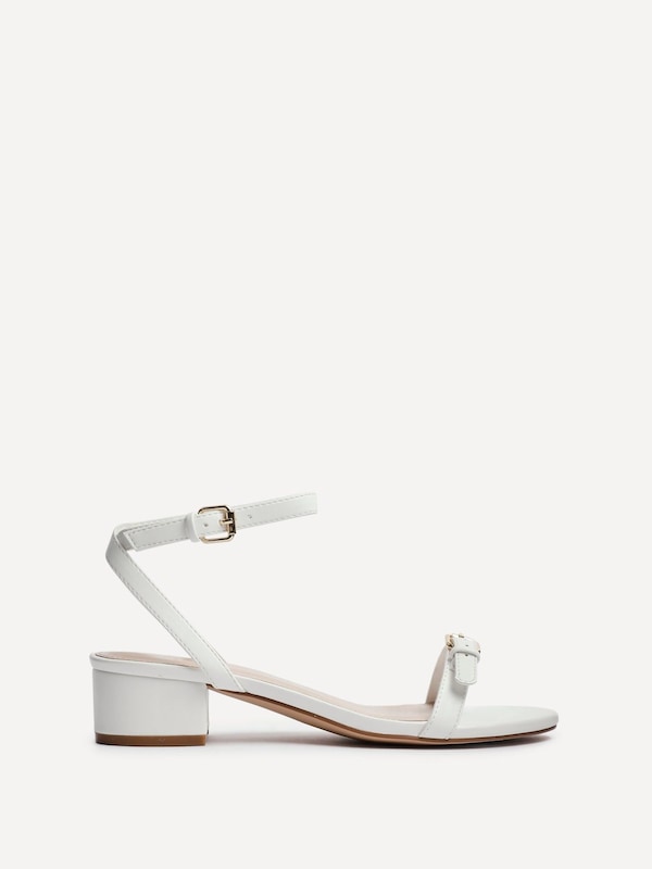 Linzi Amanza White Faux Leather Low Block Heeled Sandal