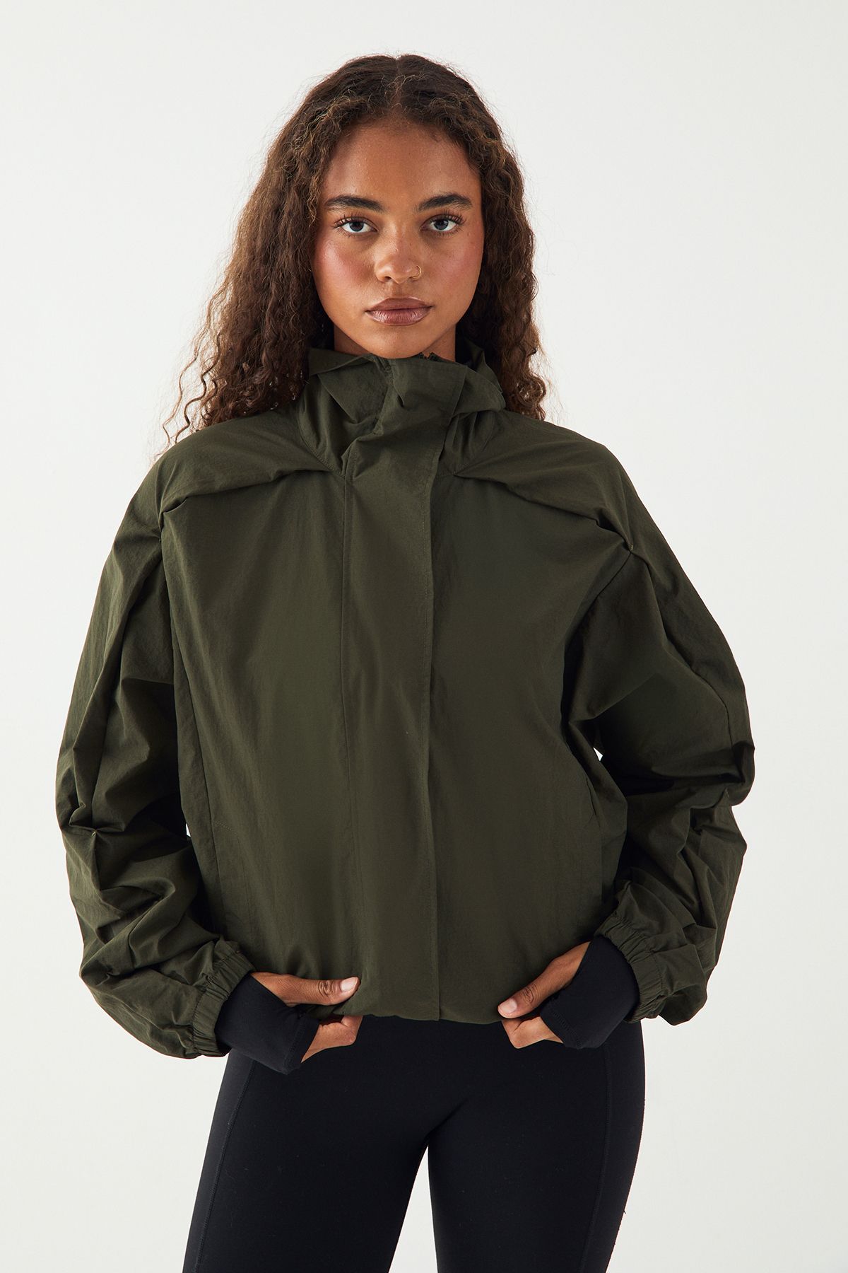 DSGN Studio DSGN Studio Sport Nylon Boxy Zip Through Funnel Neck Jacket Green image 1