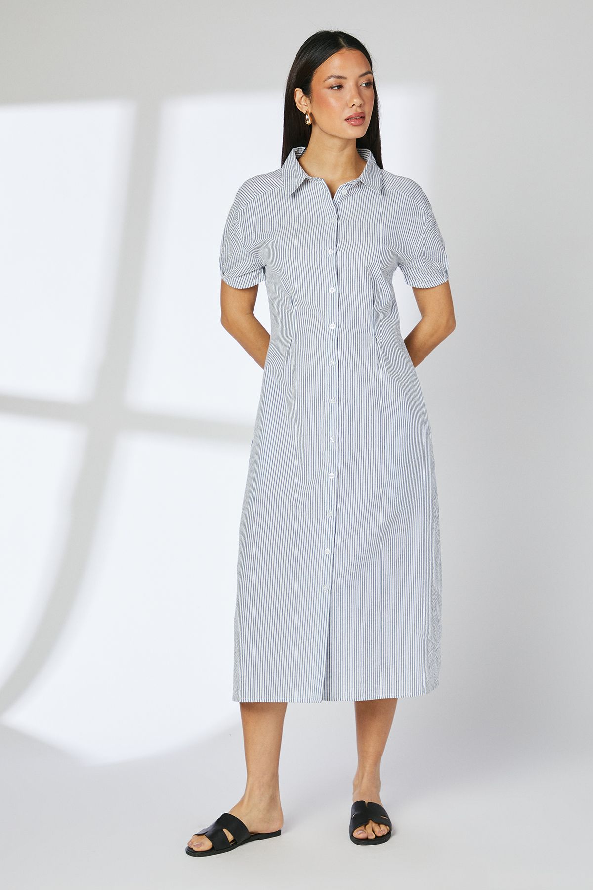 Principles Navy Stripe Dart Detail Seersucker Shirt Dress Navy image 1