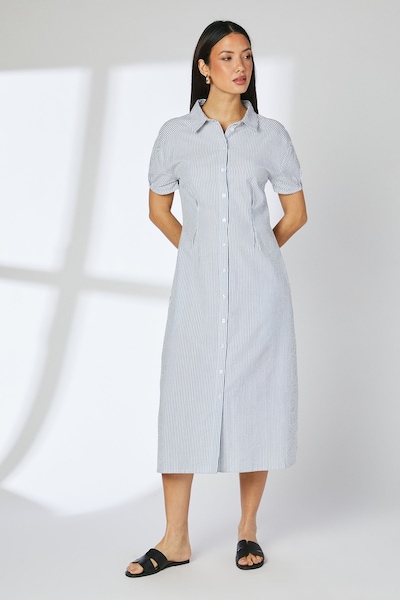 Principles Navy Stripe Dart Detail Seersucker Shirt Dress Navy