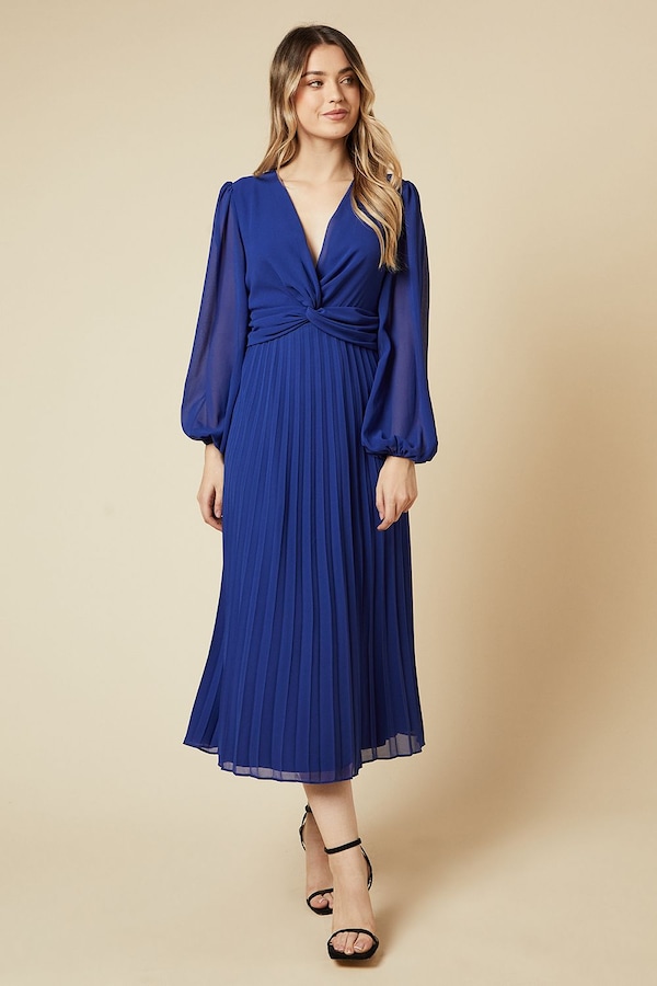 Dorothy Perkins Twist Front Pleated Skirt Midi Dress Cobalt