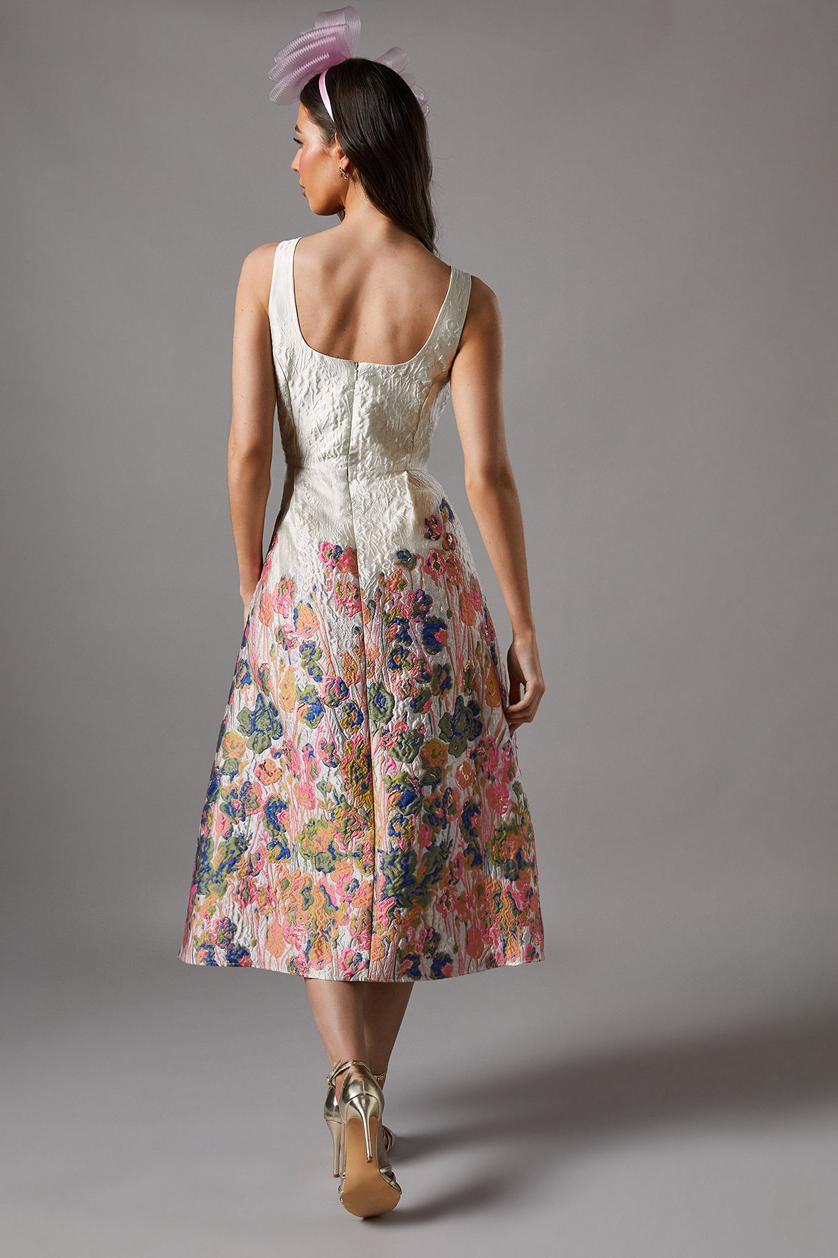 Coast Floral Jacquard Fit And Flare Midi Dress Cream image 3