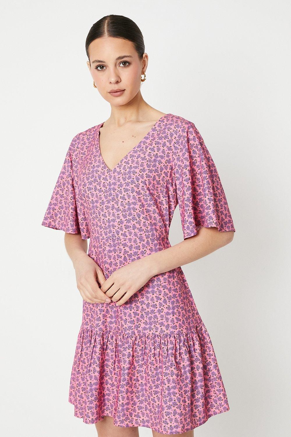 Dorothy Perkins Ditsy Frill Sleeve Tiered Mini Dress Pink image 4