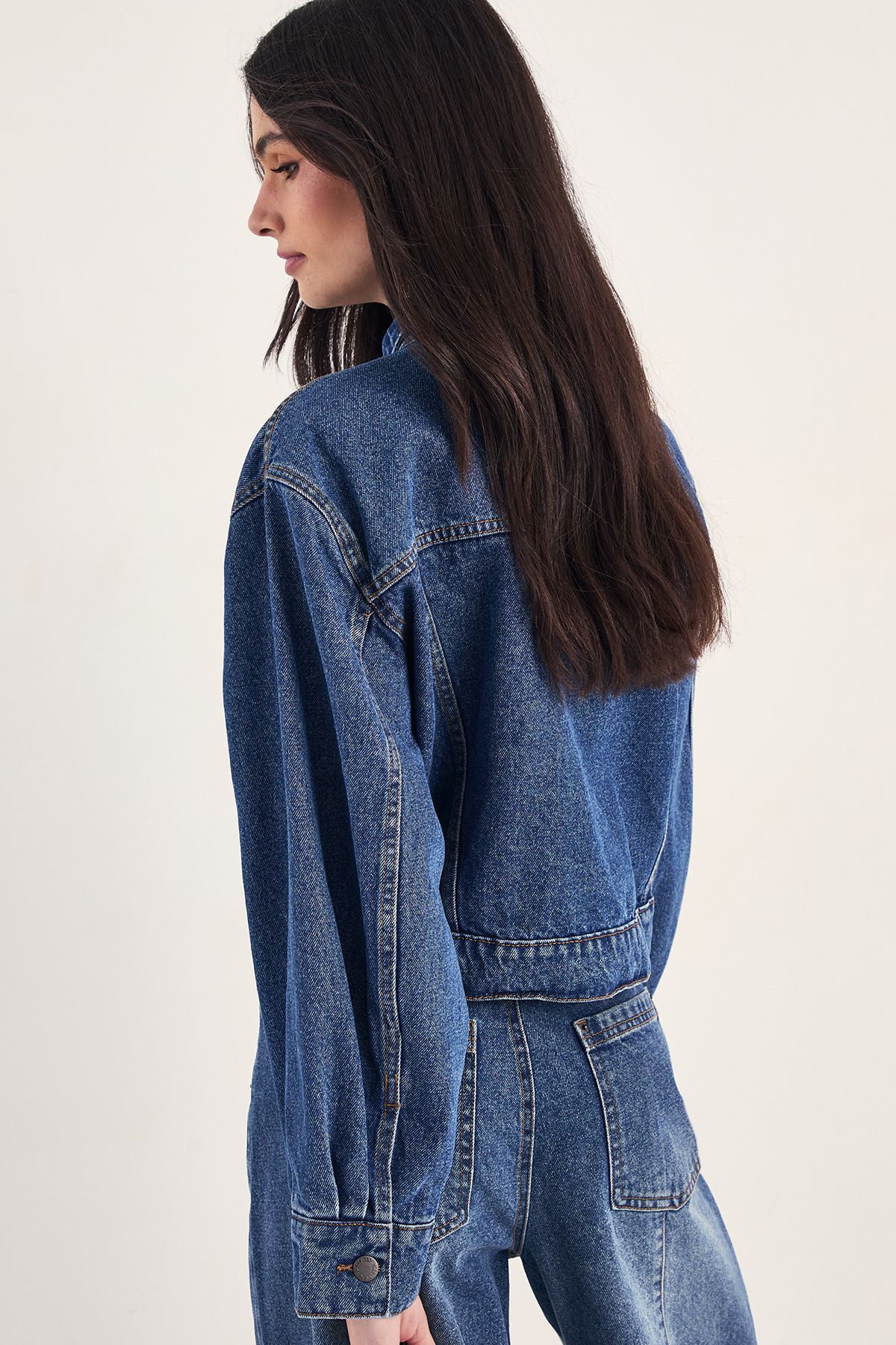 NastyGal The Cropped Boyfriend Denim Jacket Authentic Midwash image 4