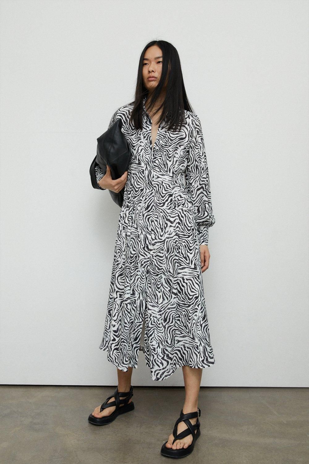 Warehouse Animal Print Midi Shirt Dress Mono image 2