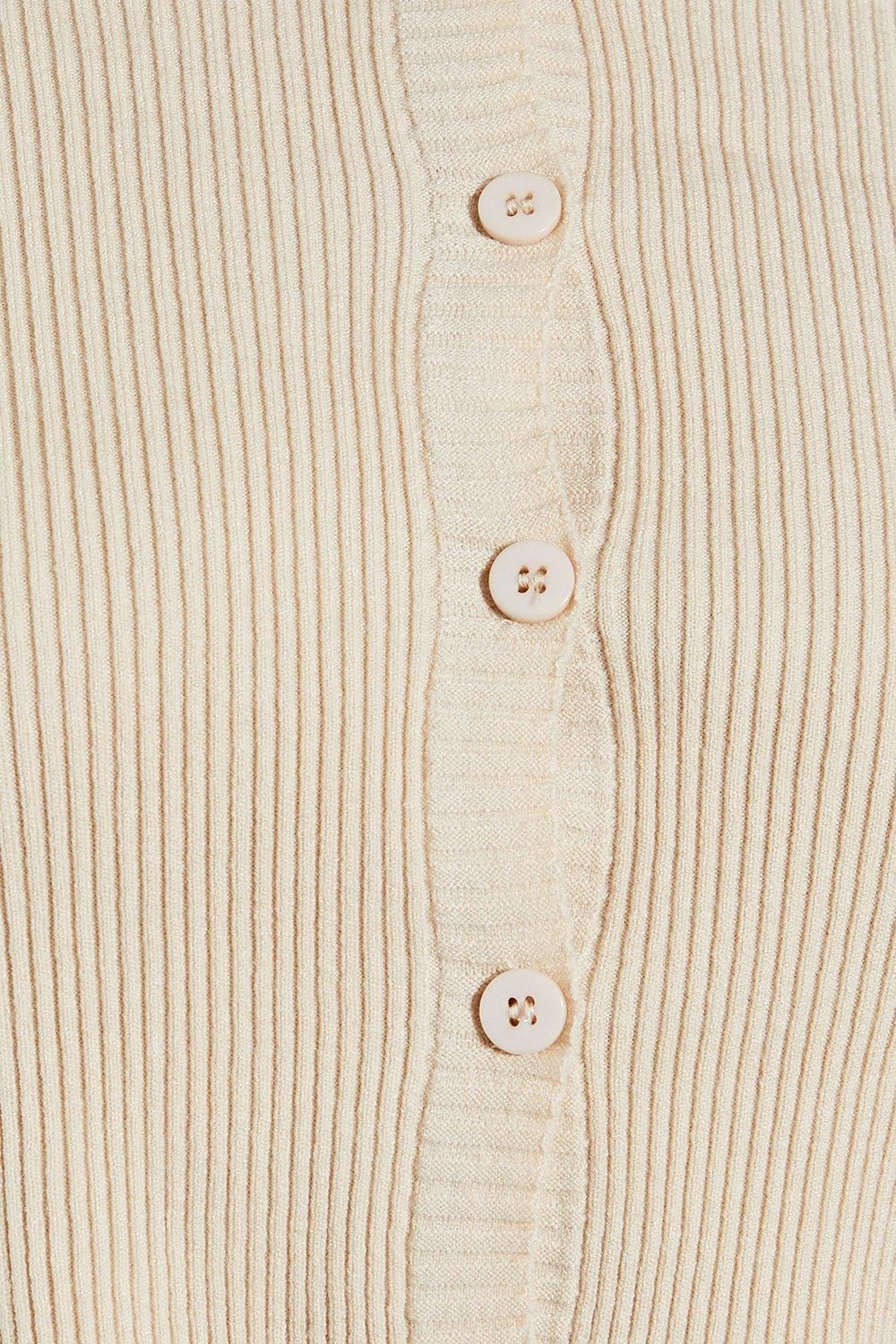 MissPap Rib Knit Wide Sleeve Cropped Cardigan Stone image 5