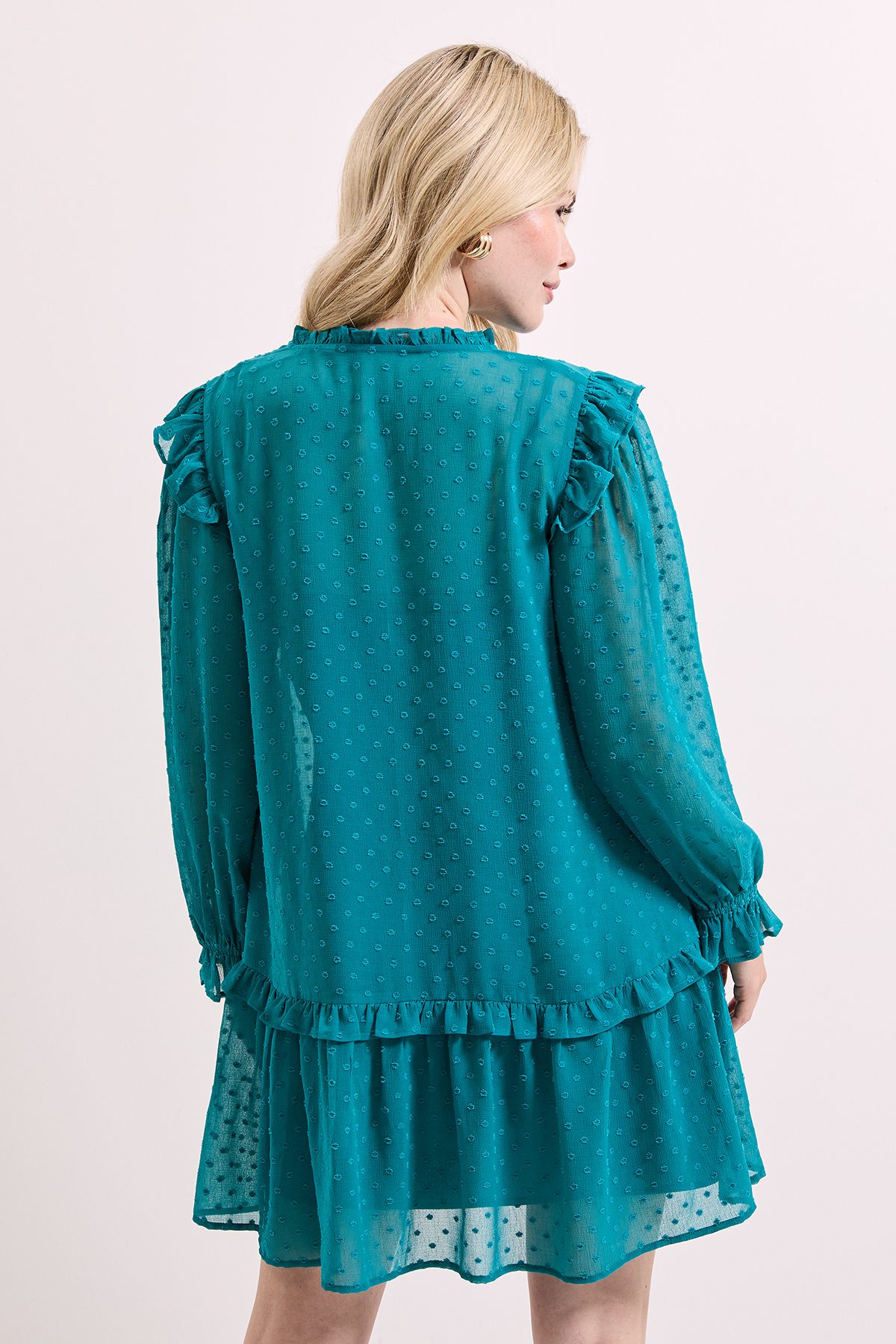 Dorothy Perkins Tiered Hem Tie Neck Shift Dress Teal image 4