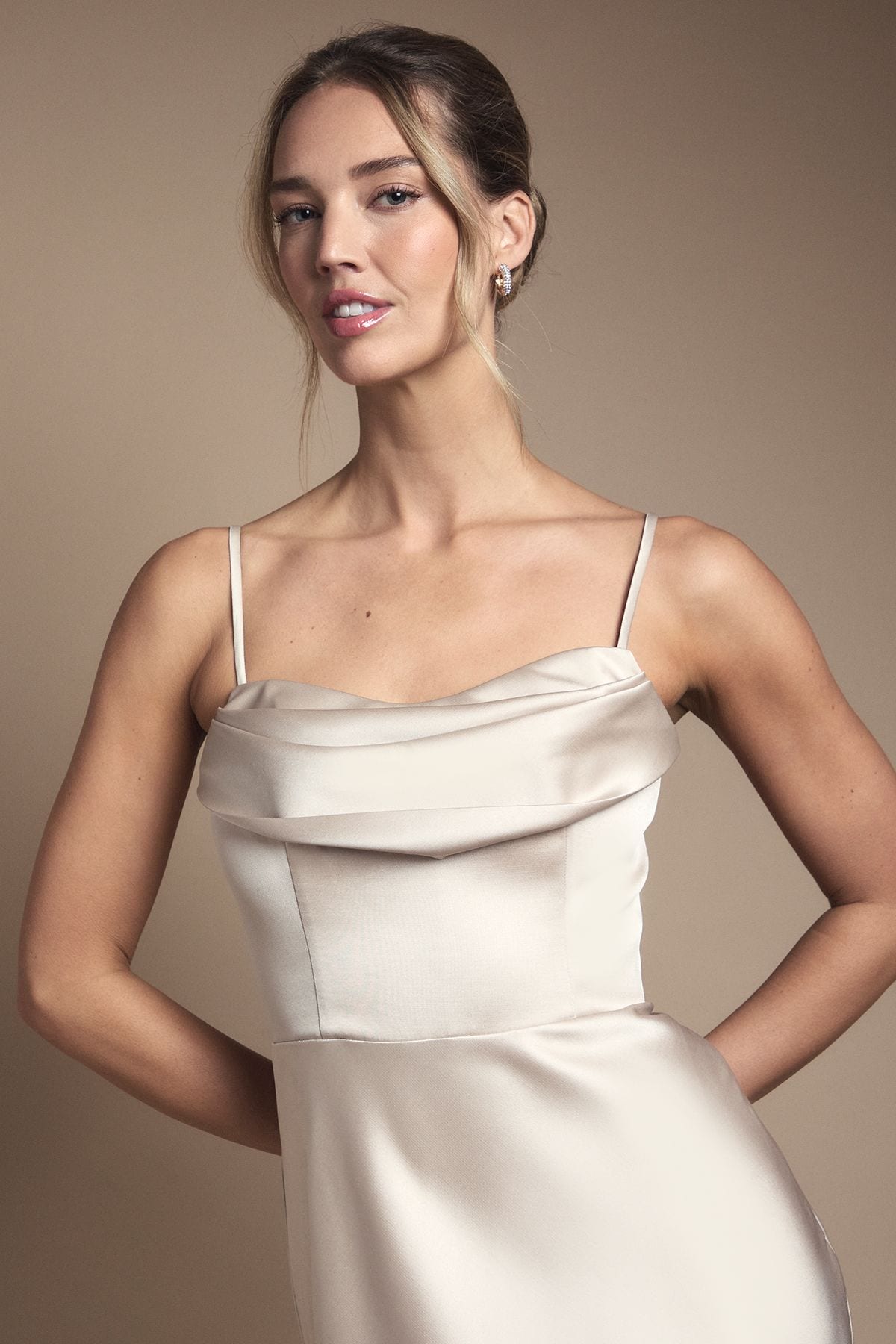 Coast Strappy Drape Bodice Maxi Bridesmaid Dress Champagne image 4