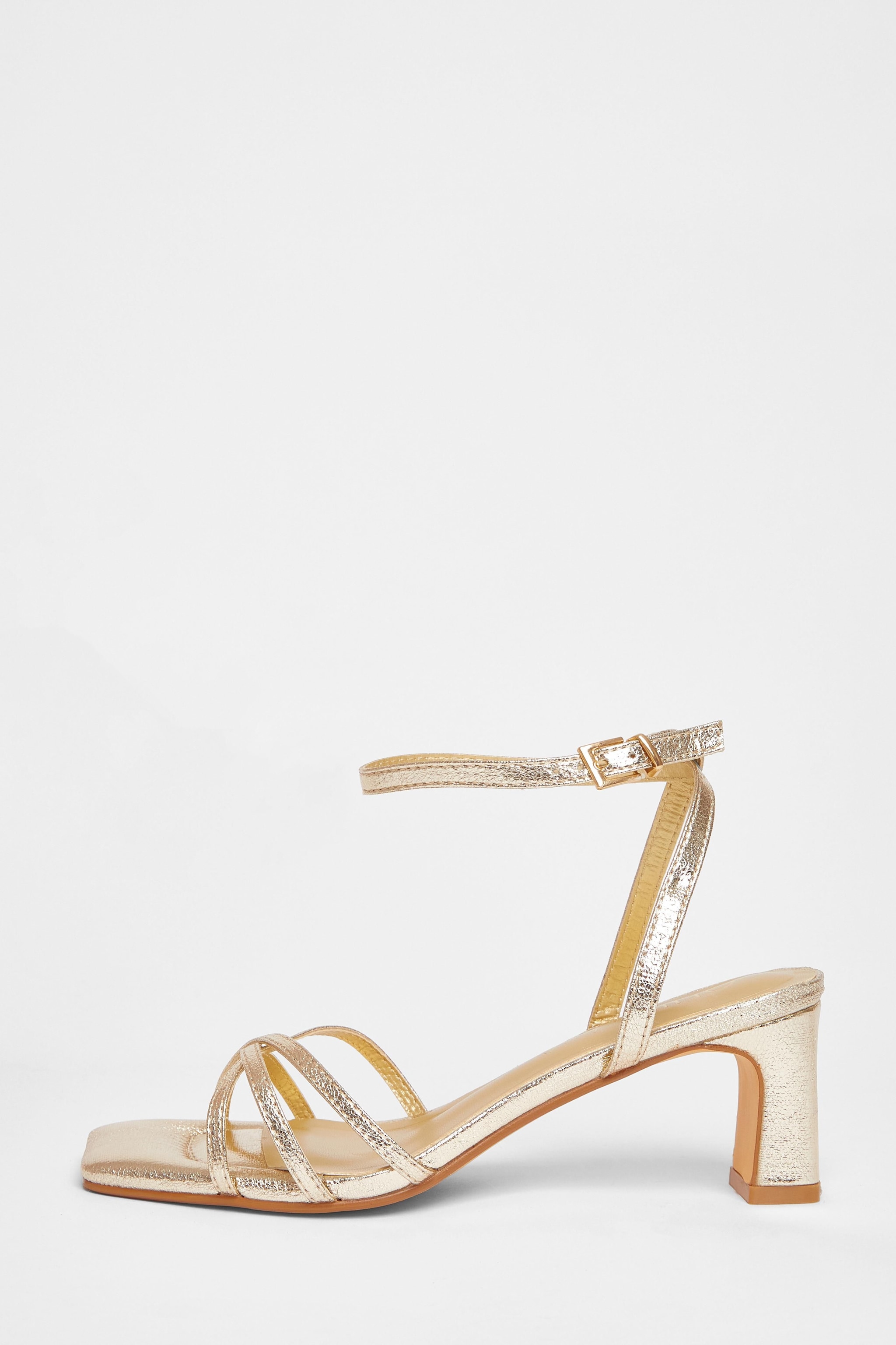 Quiz Gold Wide Fit Strappy Block Heels image 3