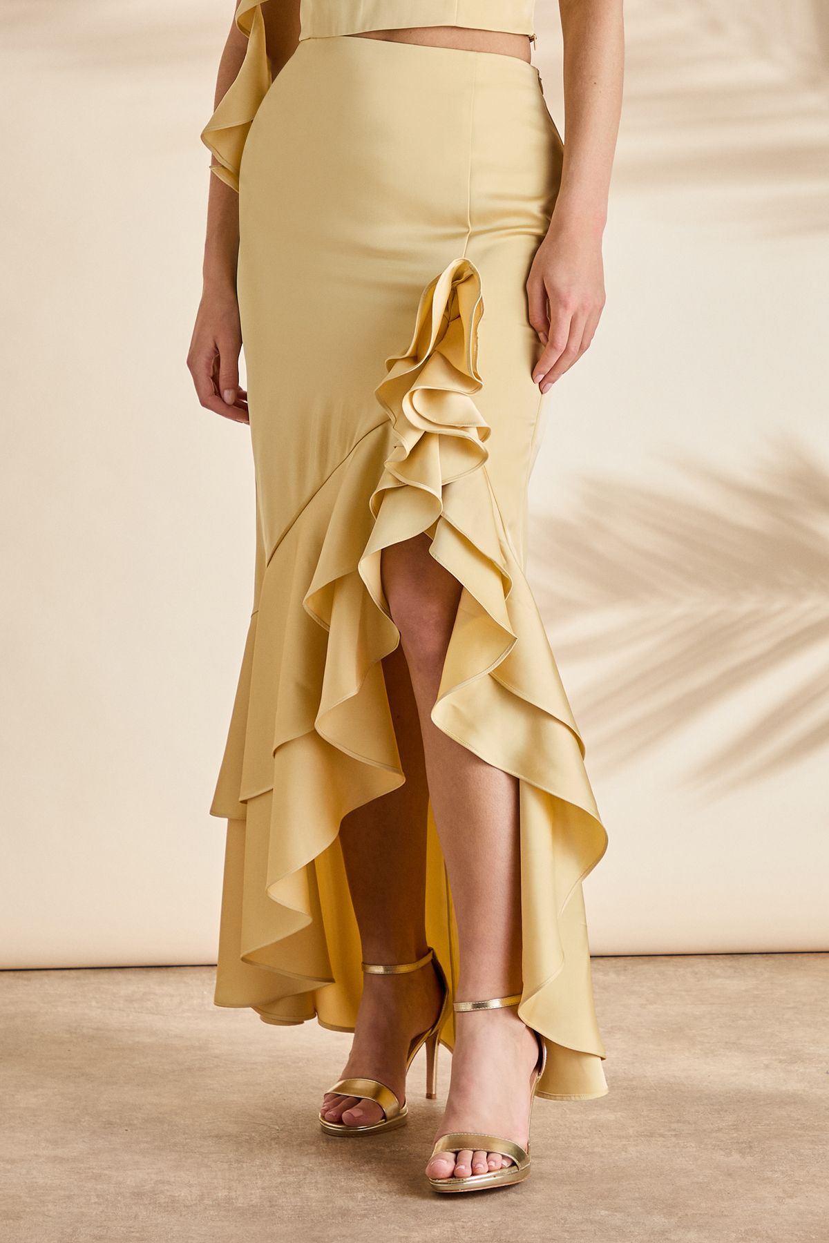 Coast Midi Satin Slip Skirt With Frills Yellow image 2