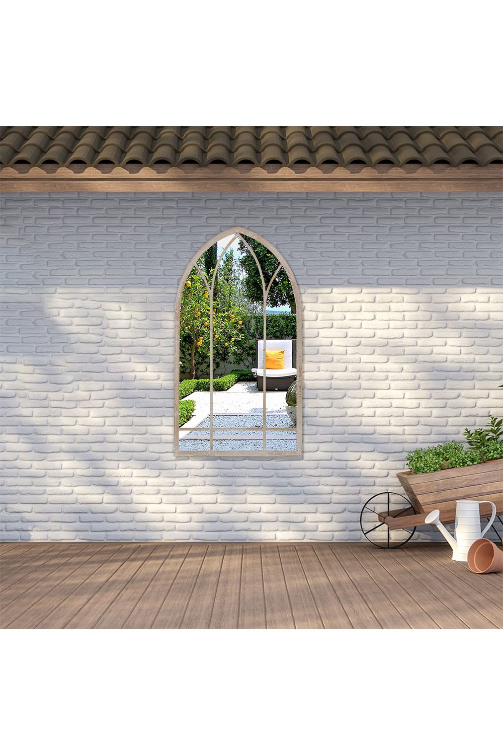 Living and Home Arched Garden Decorative Window Mirror with Metal Frame image 2