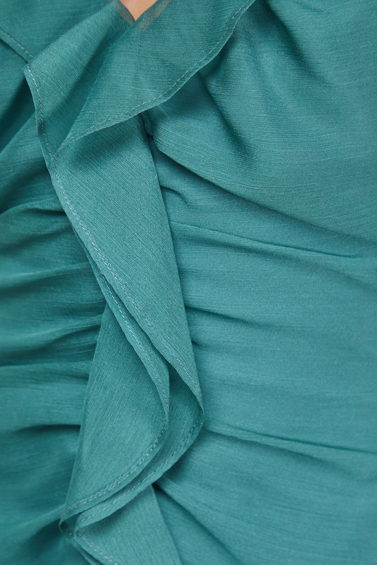 Warehouse Chiffon Ruffle Gathered Bodice Midi Dress Dark Green image 5