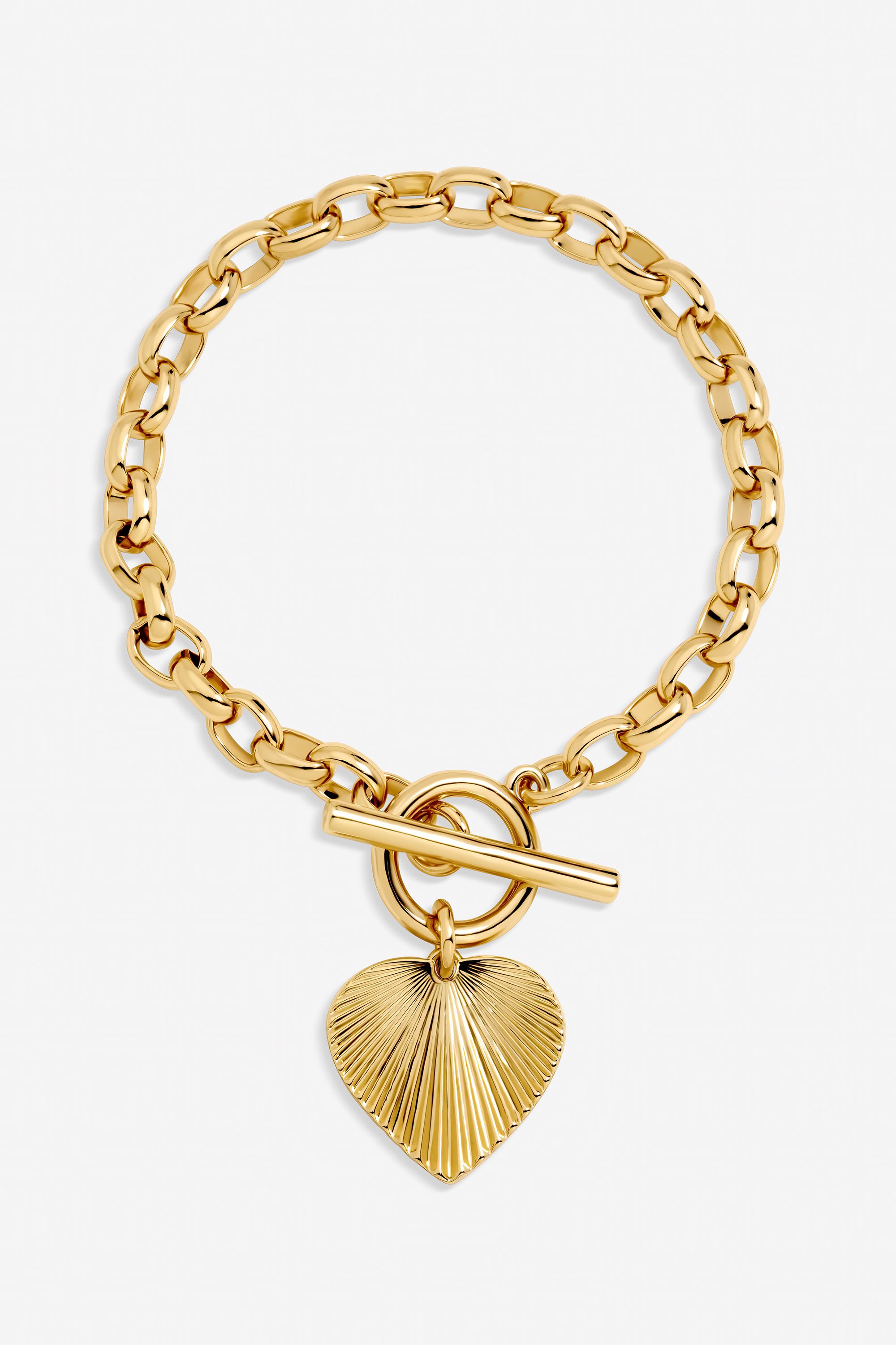 Inicio Gold Plated Diamond Cut Heart T-Bar Bracelet - Gift Pouch image 1