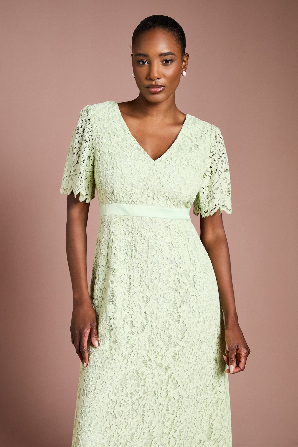 Coast Lace Angel Sleeve Midi Dress Sage image 2