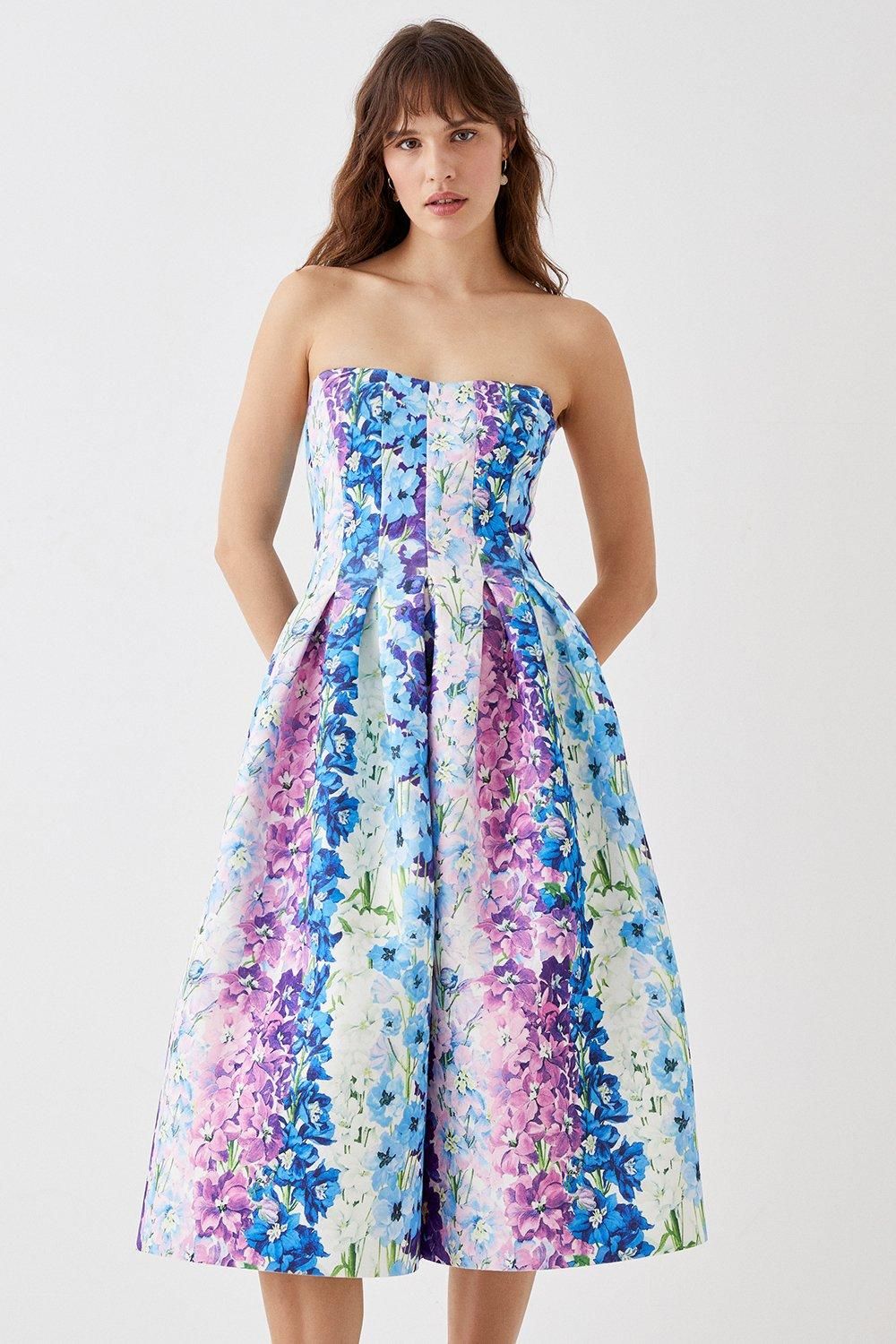 Coast Floral Stripe Scuba Corset Dress Multi image 2