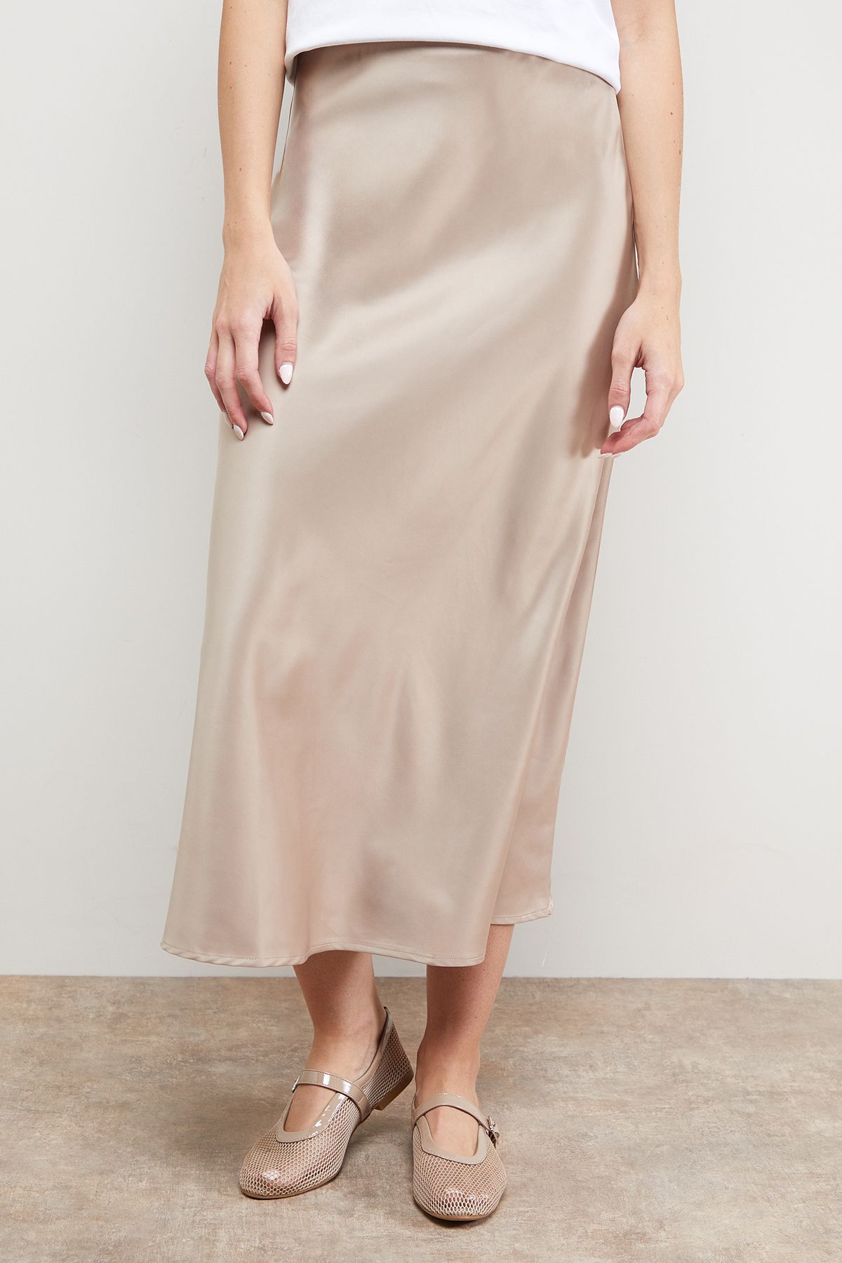 Oasis Bias Cut Satin Midi Skirt Champagne image 2