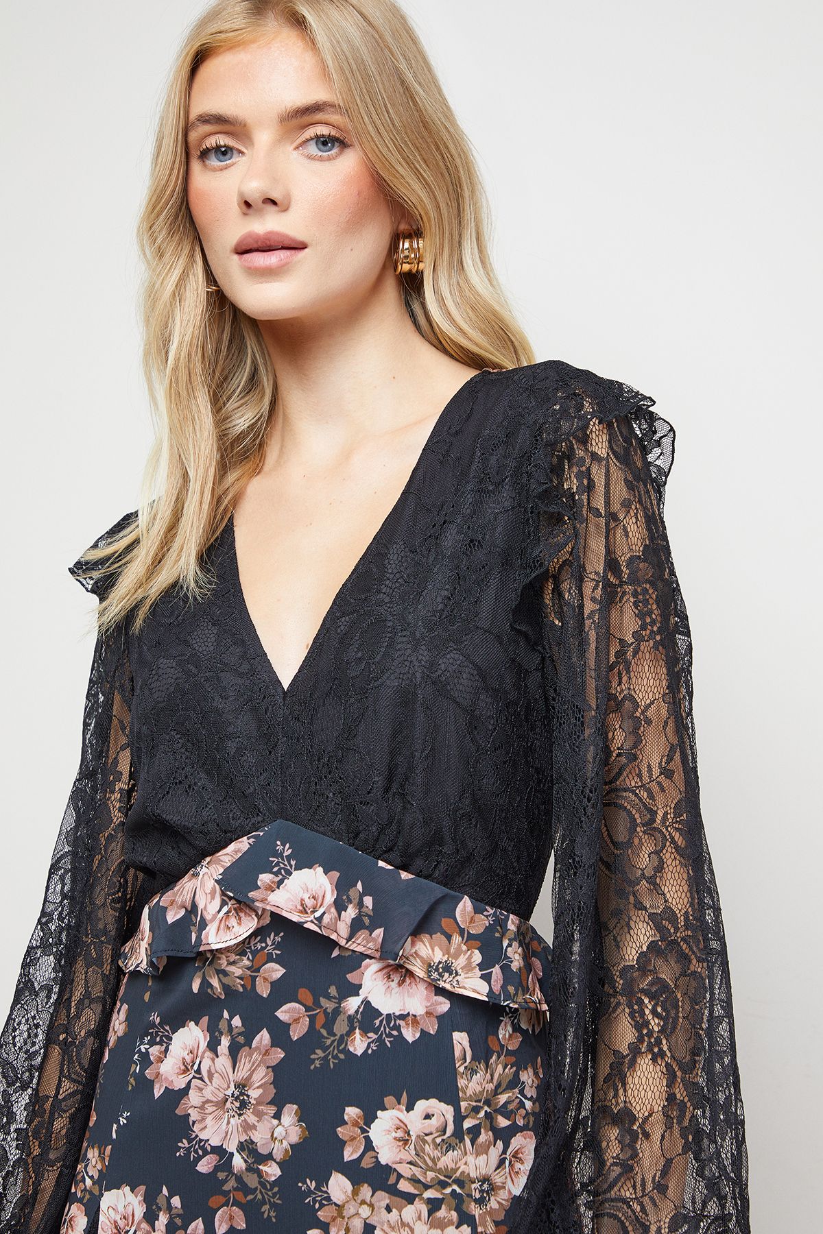 Oasis Lace Mix Midi Dress Floral image 4