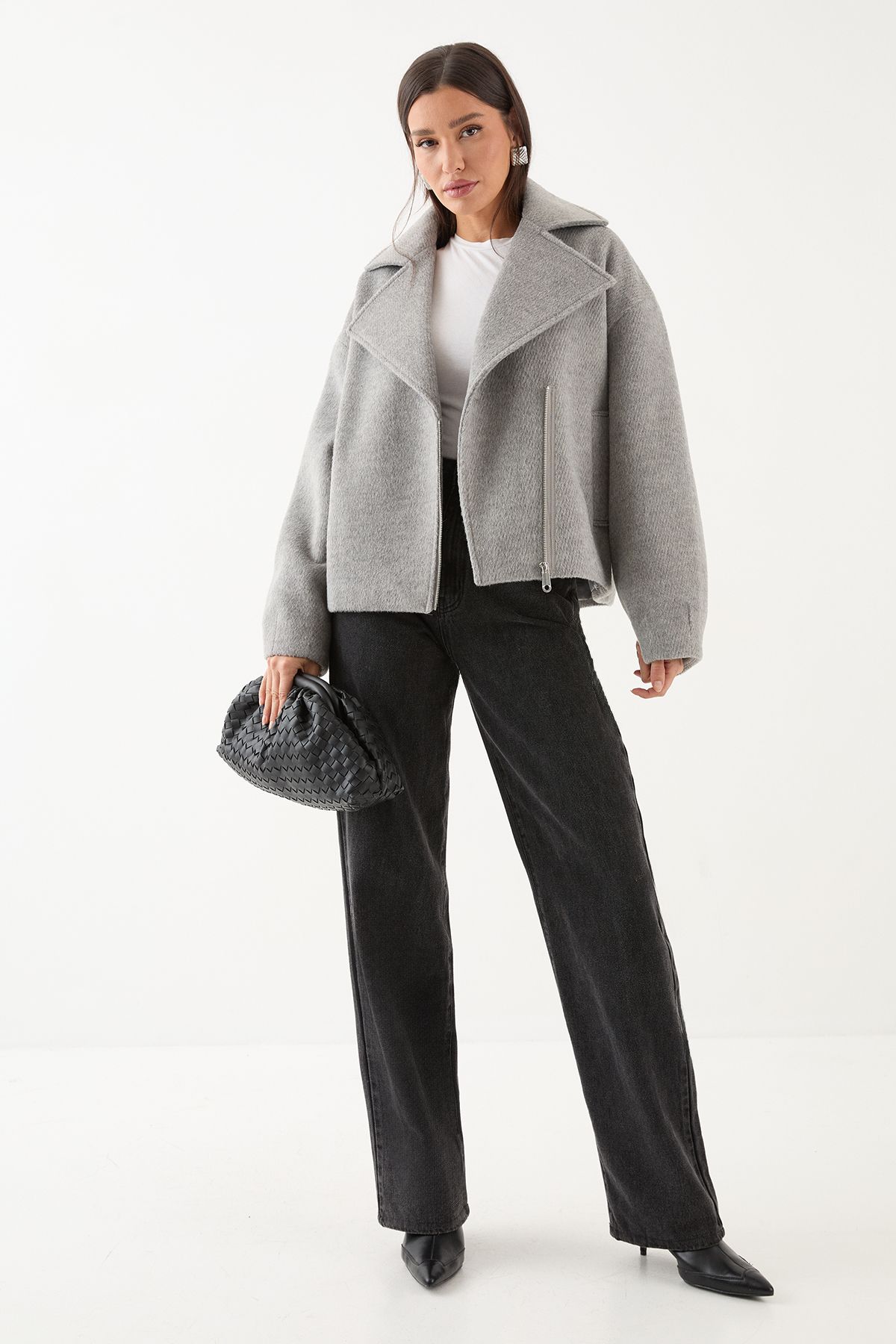 MissPap Oversized Brushed Biker Jacket Grey image 2