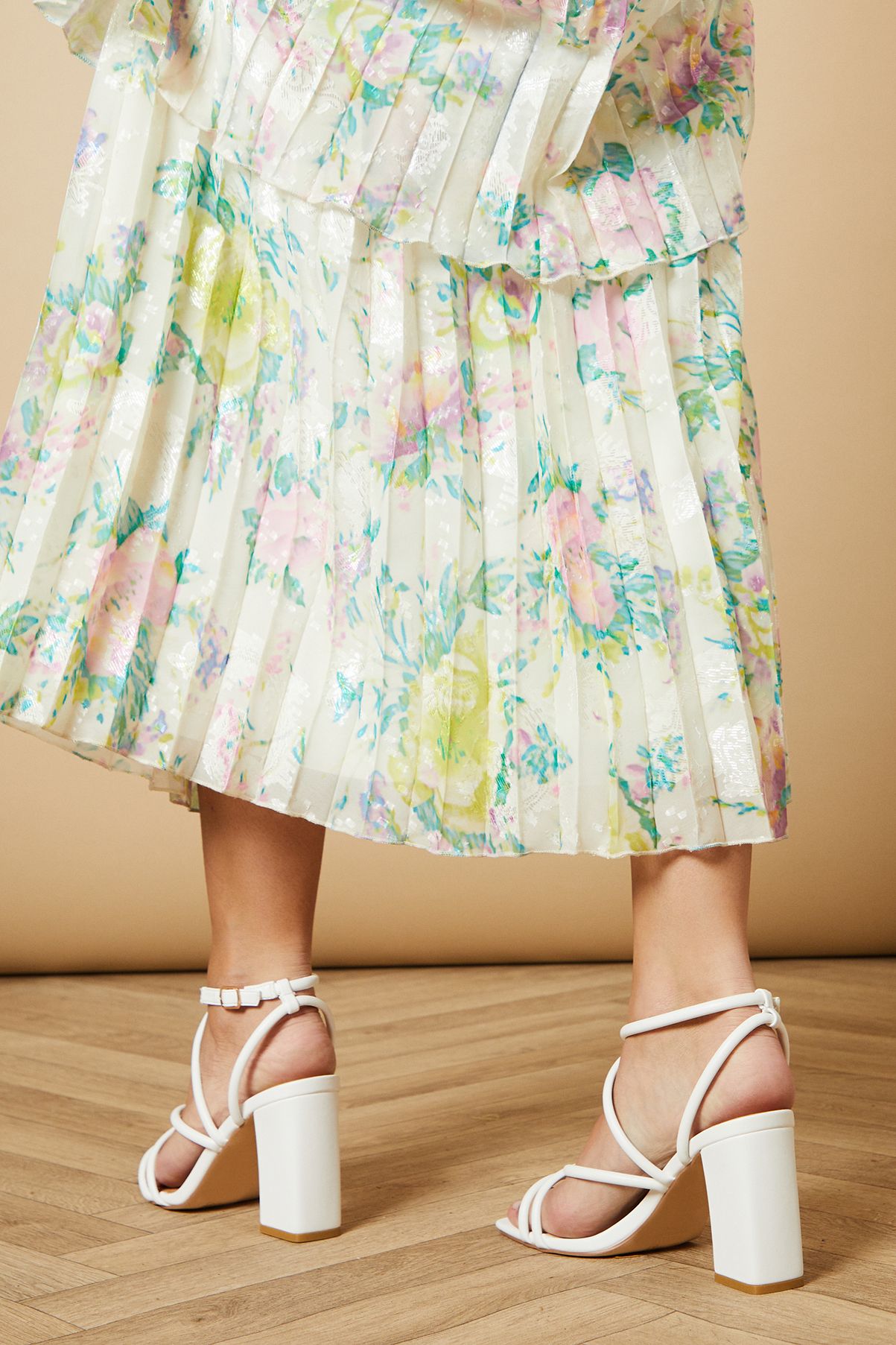 Oasis Molly Faux Leather Strappy High Block Heeled Sandals White image 3